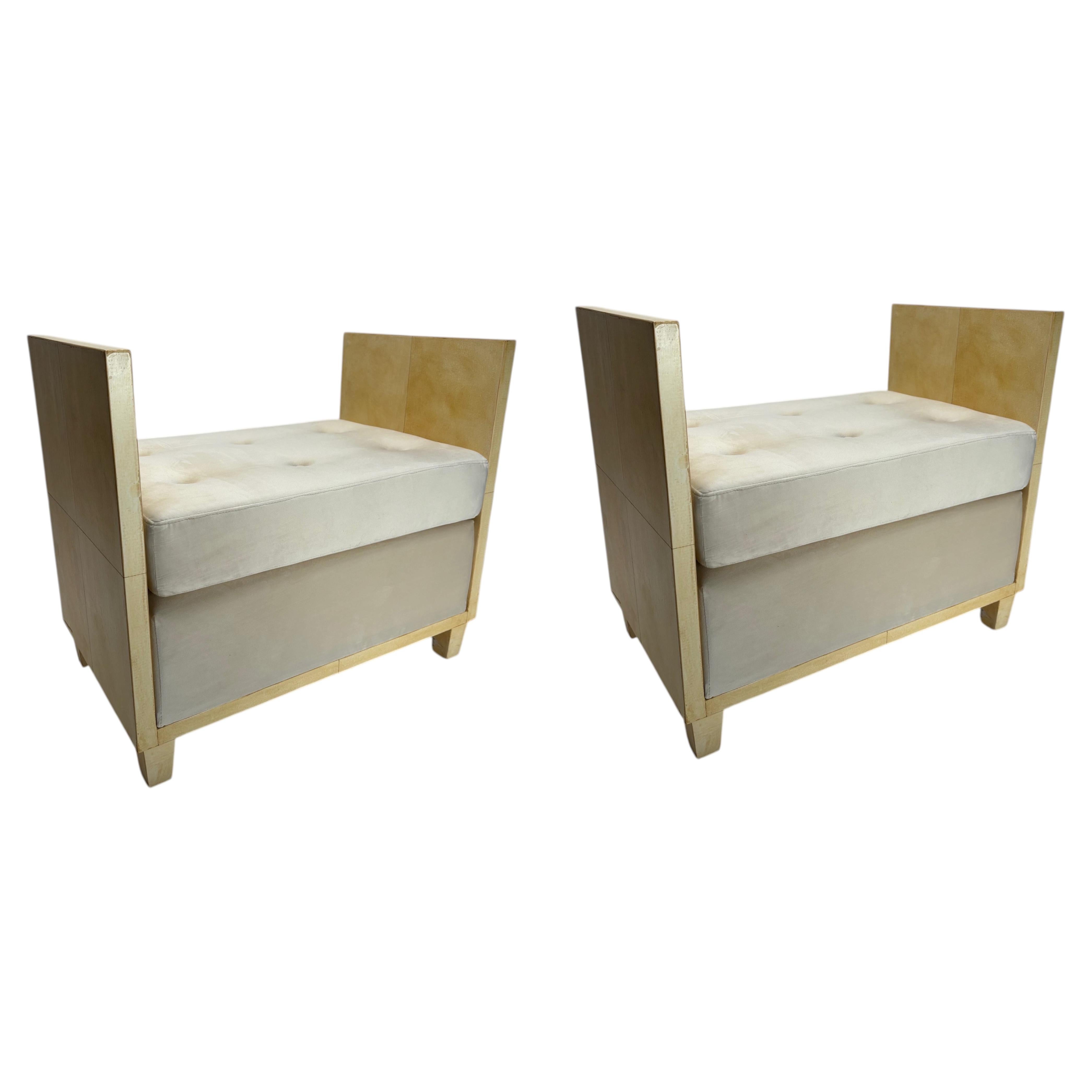 Rara coppia di pouf in pergamena in stile Art Déco, Francia