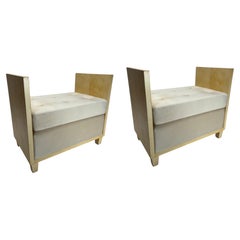 Rare pair of Art Deco style parchment poufs, France