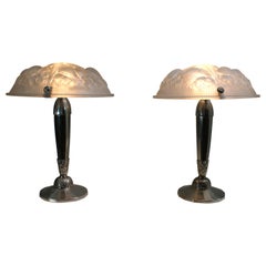 Rare Pair of Art Deco Table Lamps, Signed by Muller Frères Luneville