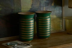 Raro par de jarrones Art Déco en verde y dorado de Villeroy & Boch, Luxemburgo, 1930
