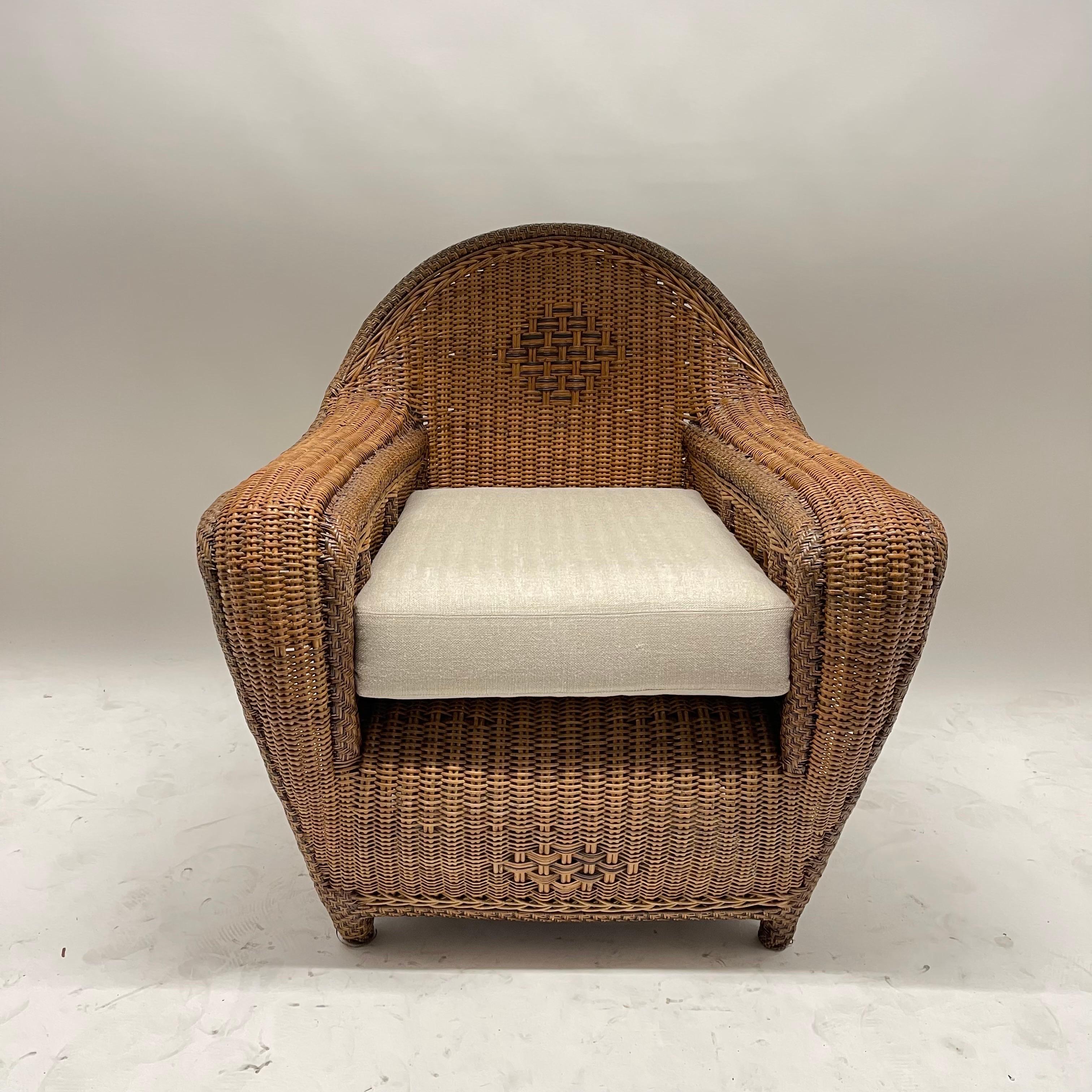 Rare Pair of Art Deco Wicker and Rattan Club Chairs or Armchairs, circa 1930s 4
