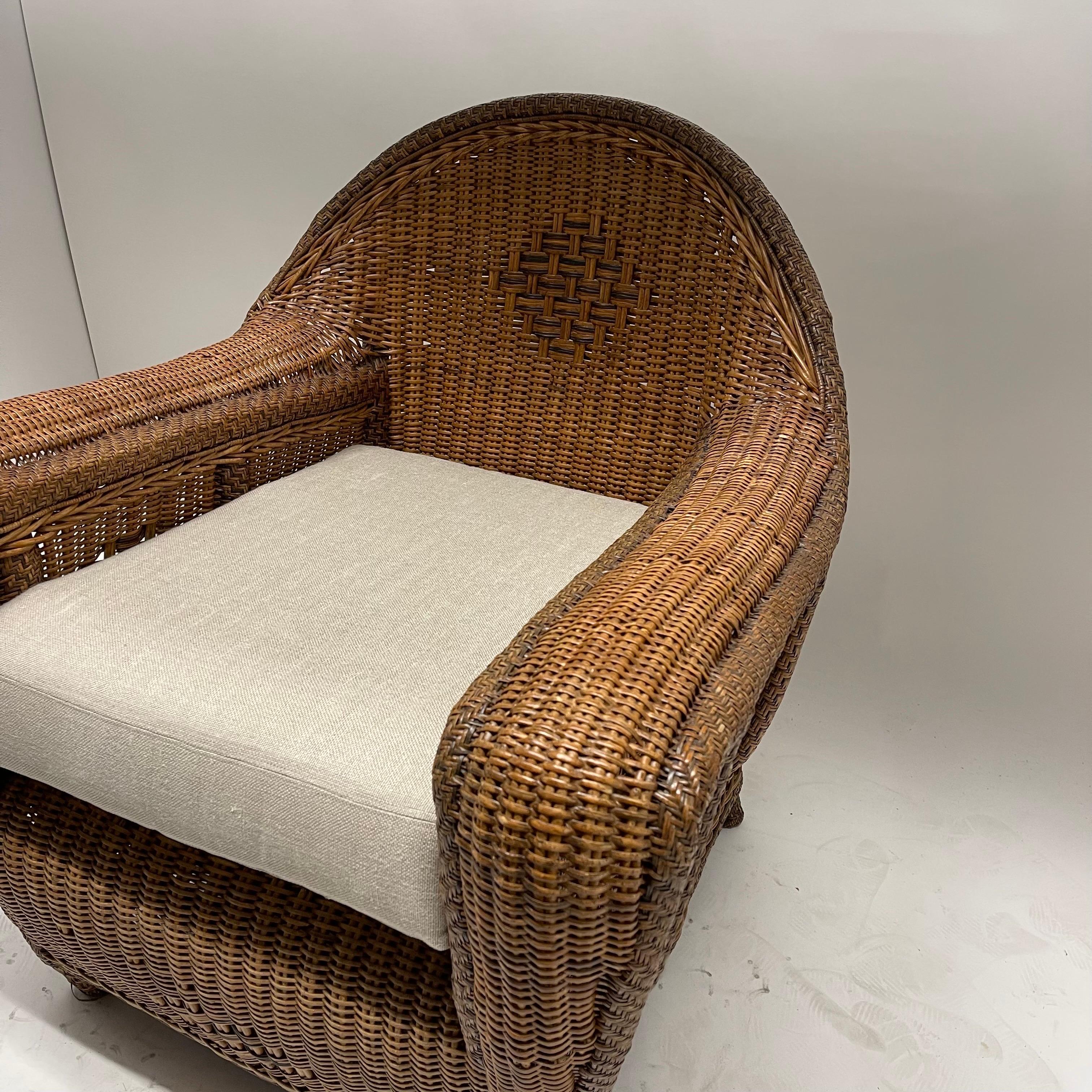 Rare Pair of Art Deco Wicker and Rattan Club Chairs or Armchairs, circa 1930s 5