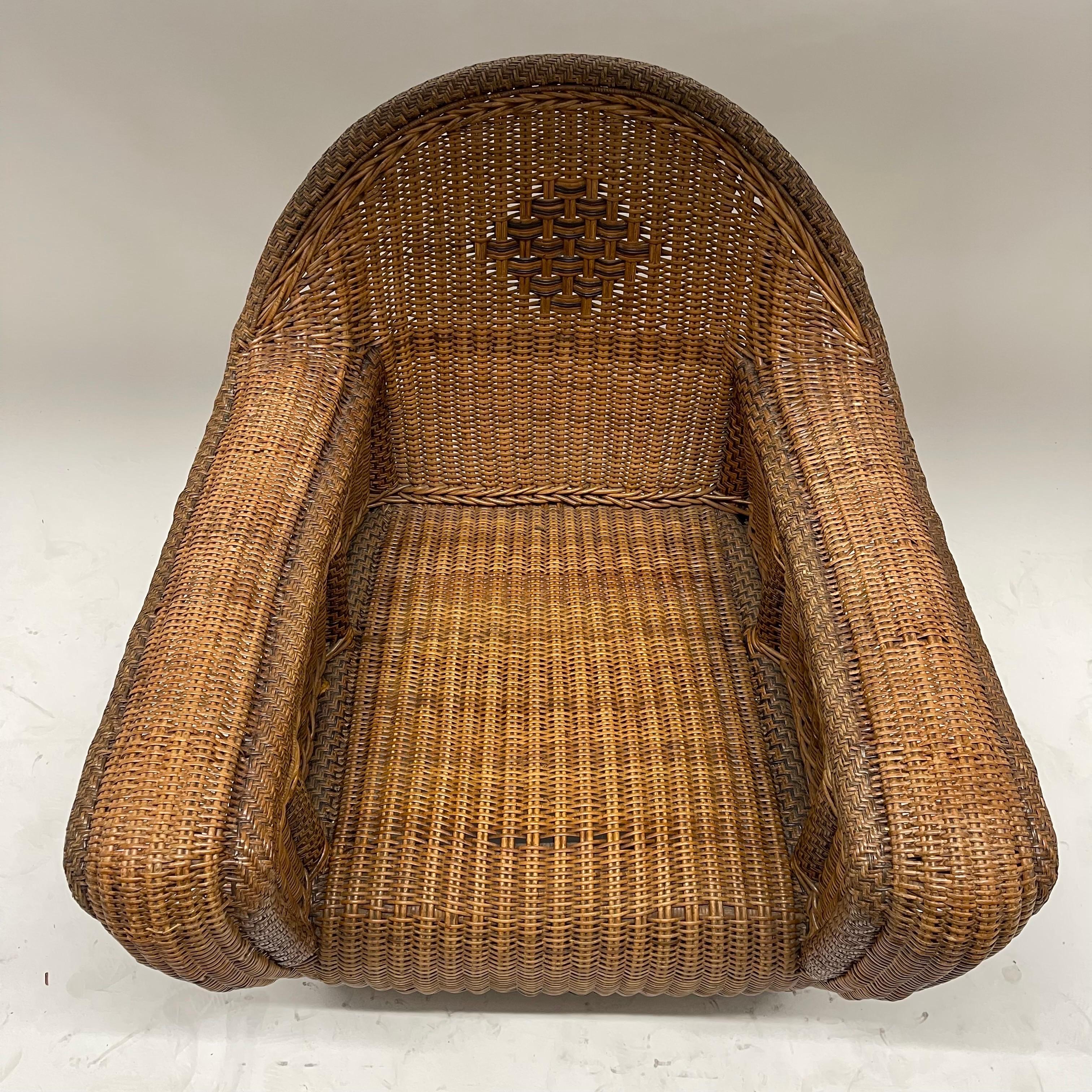 Rare Pair of Art Deco Wicker and Rattan Club Chairs or Armchairs, circa 1930s 6