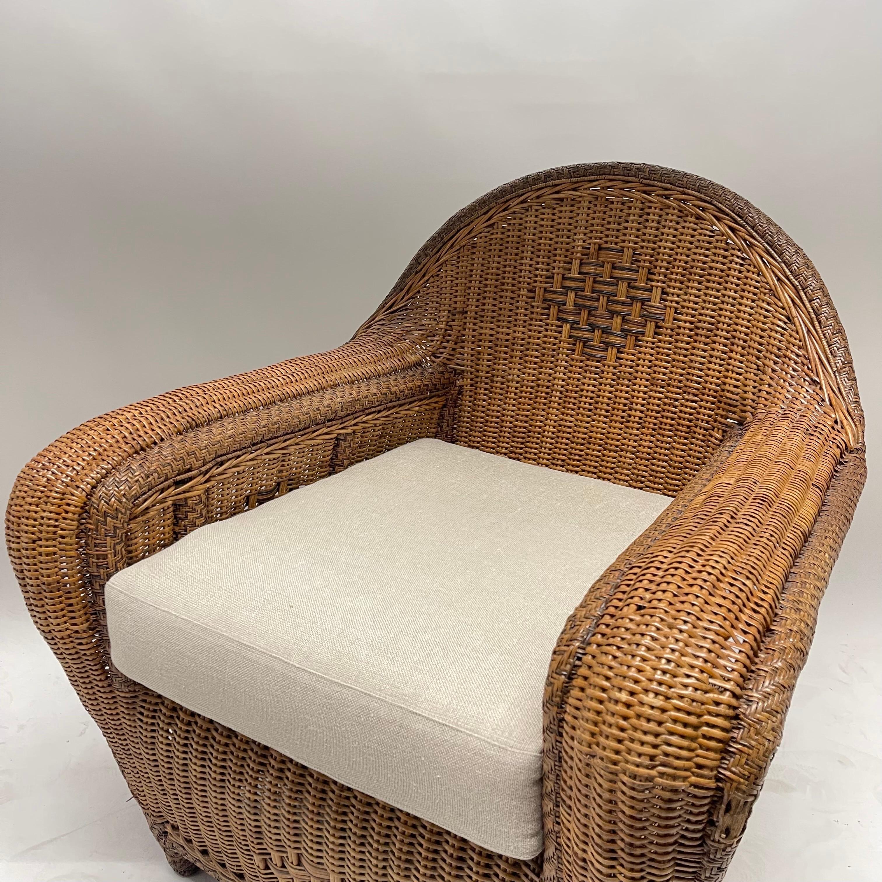 Rare Pair of Art Deco Wicker and Rattan Club Chairs or Armchairs, circa 1930s 8