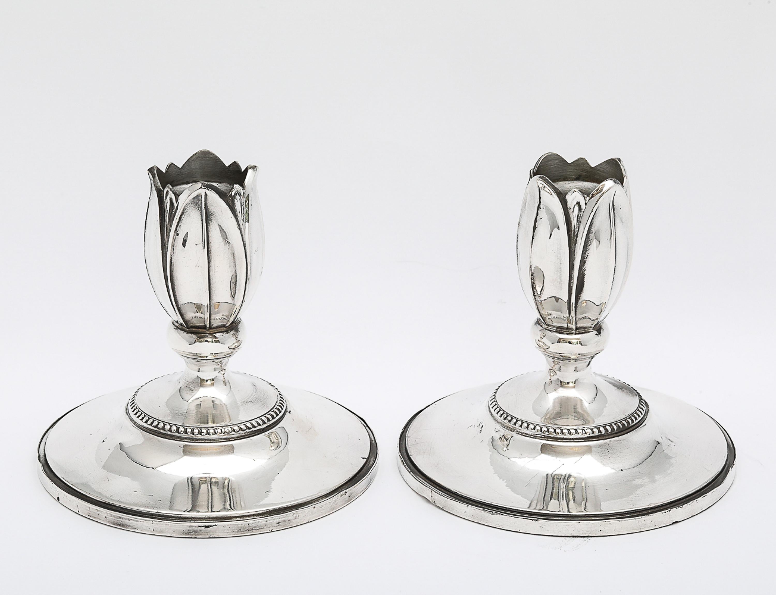 American Rare Pair of Art Nouveau-Style Flower-Form Candlesticks