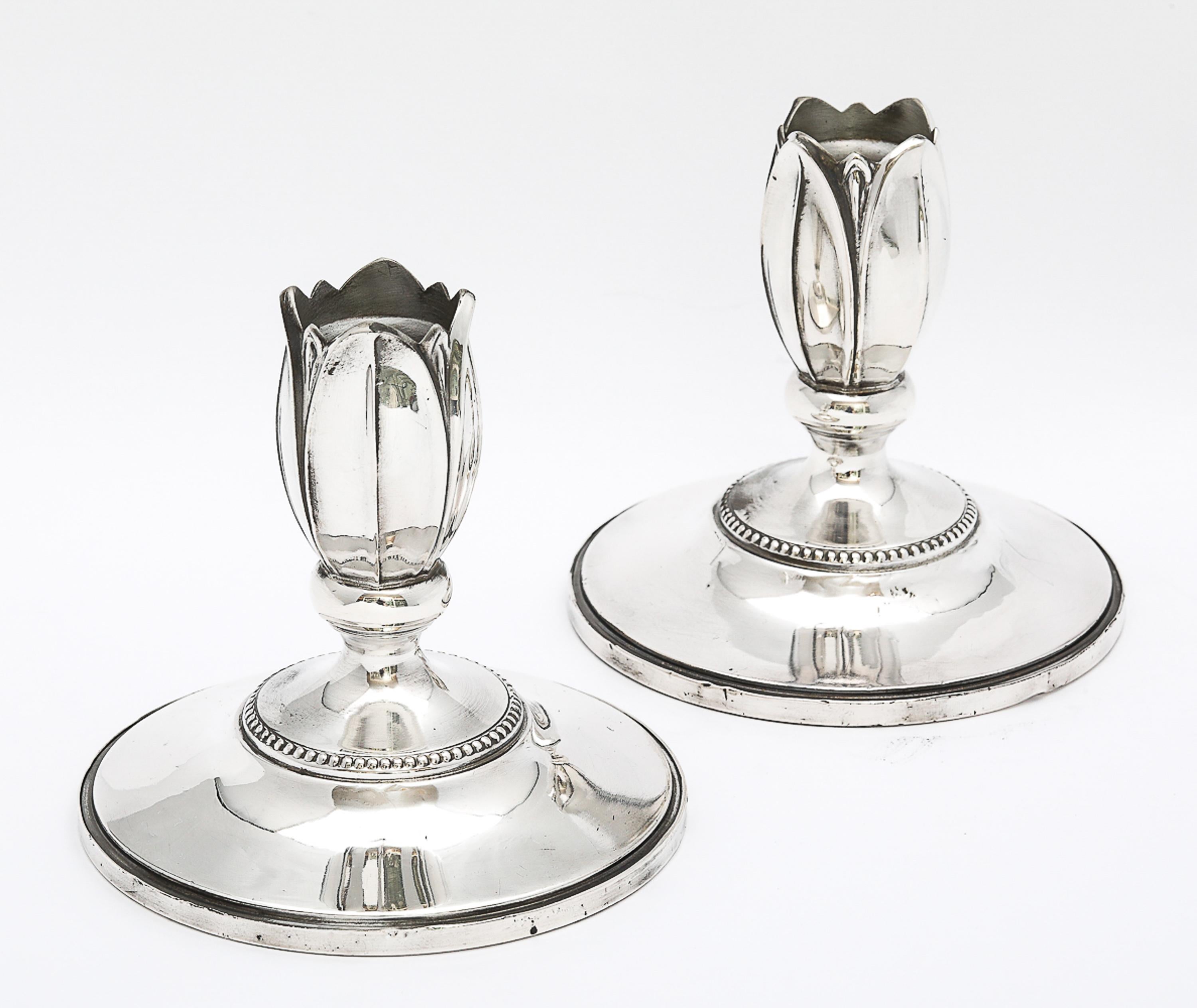 Sterling Silver Rare Pair of Art Nouveau-Style Flower-Form Candlesticks