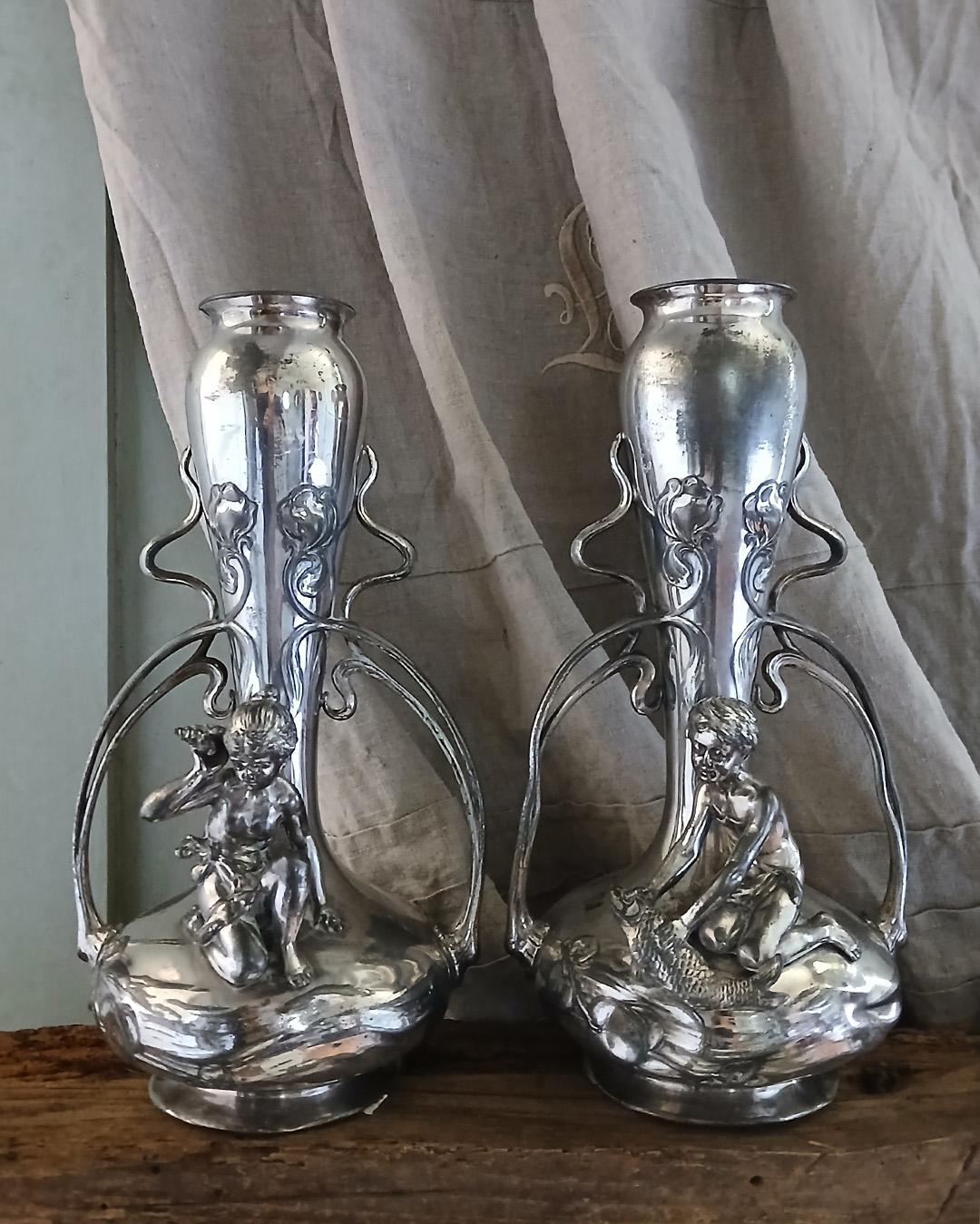 Rare Pair of ART NOUVEAU Vases by WMF, Circa 1900 For Sale 4
