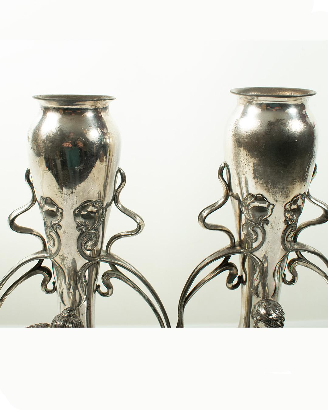 19th Century Rare Pair of ART NOUVEAU Vases by WMF, Circa 1900 For Sale