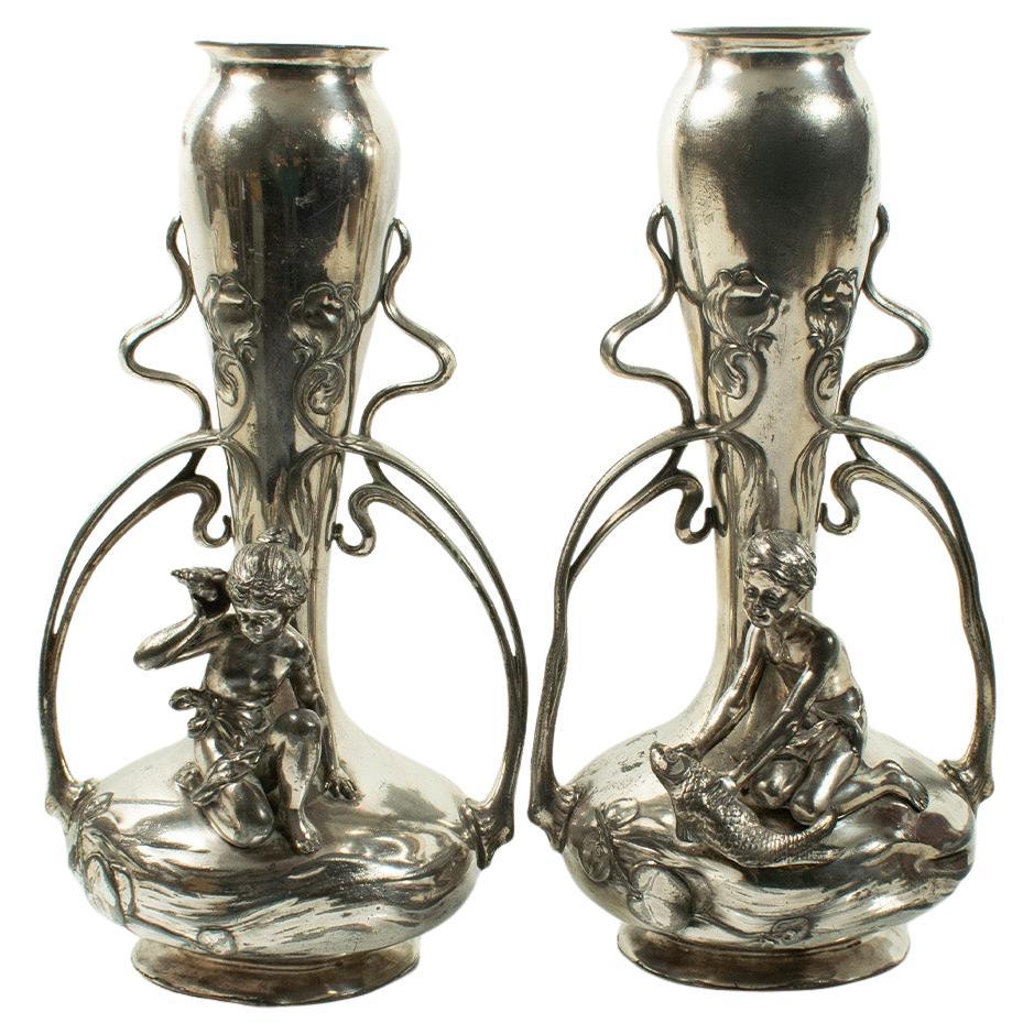 Raro par de jarrones ART NOUVEAU de WMF, circa 1900