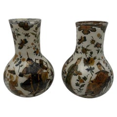 Rare Pair of 'Arte Povera' Glass Vases Chinoiserie Decor, 18th Century