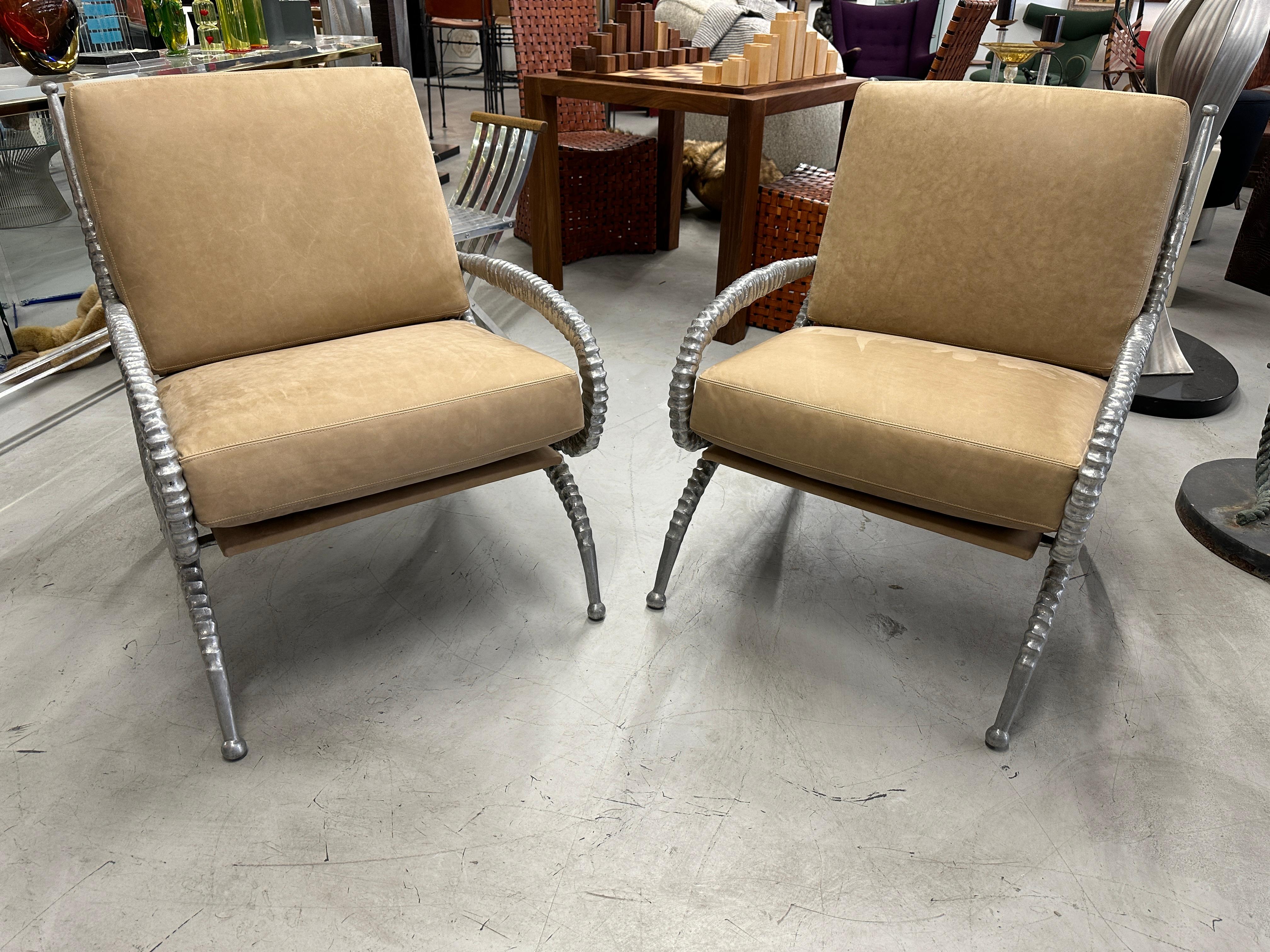 Rare Pair of Arthur Court Sable Chairs in Italian Nubuck Suede For Sale 3