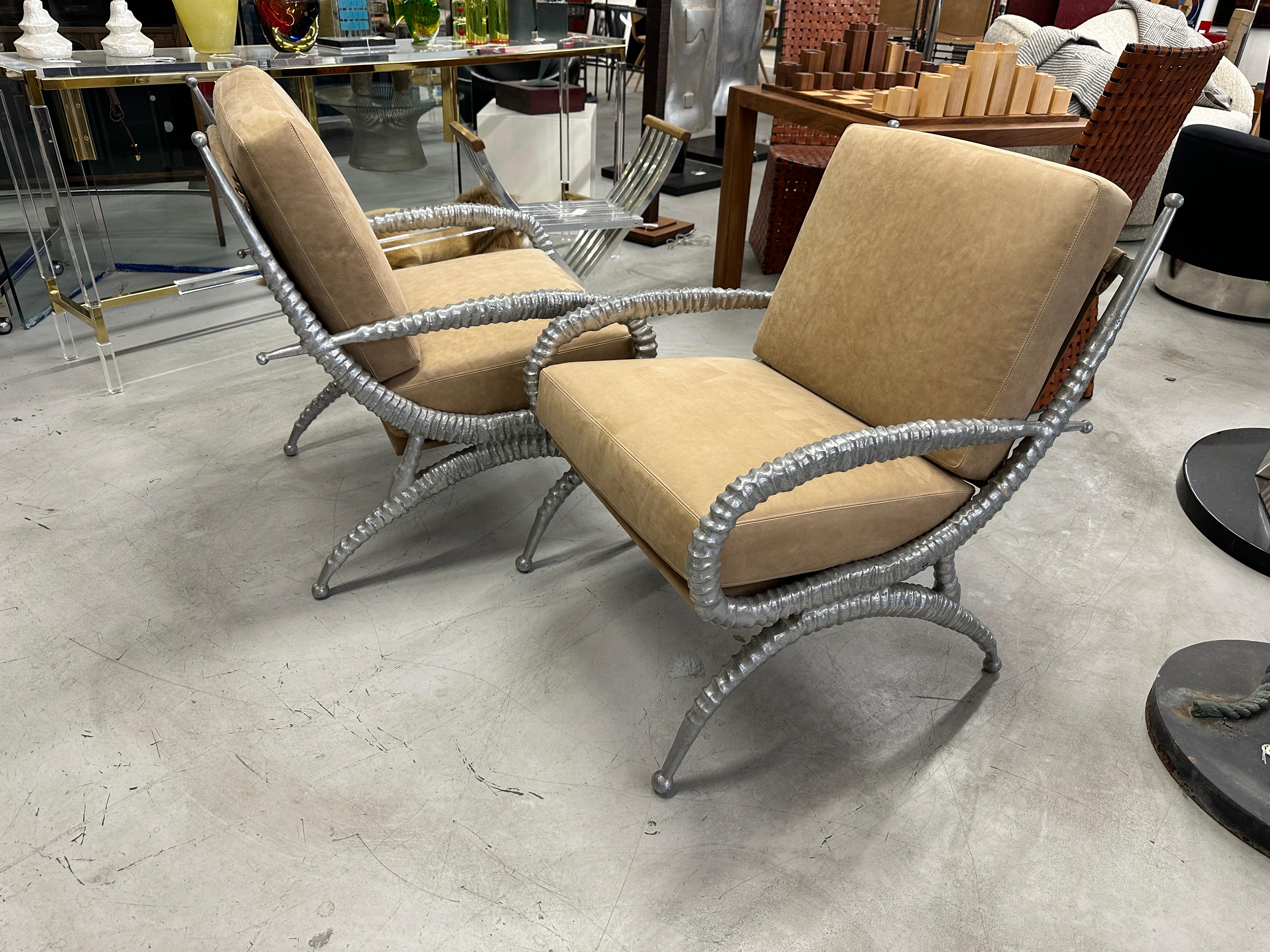 Rare Pair of Arthur Court Sable Chairs in Italian Nubuck Suede For Sale 10