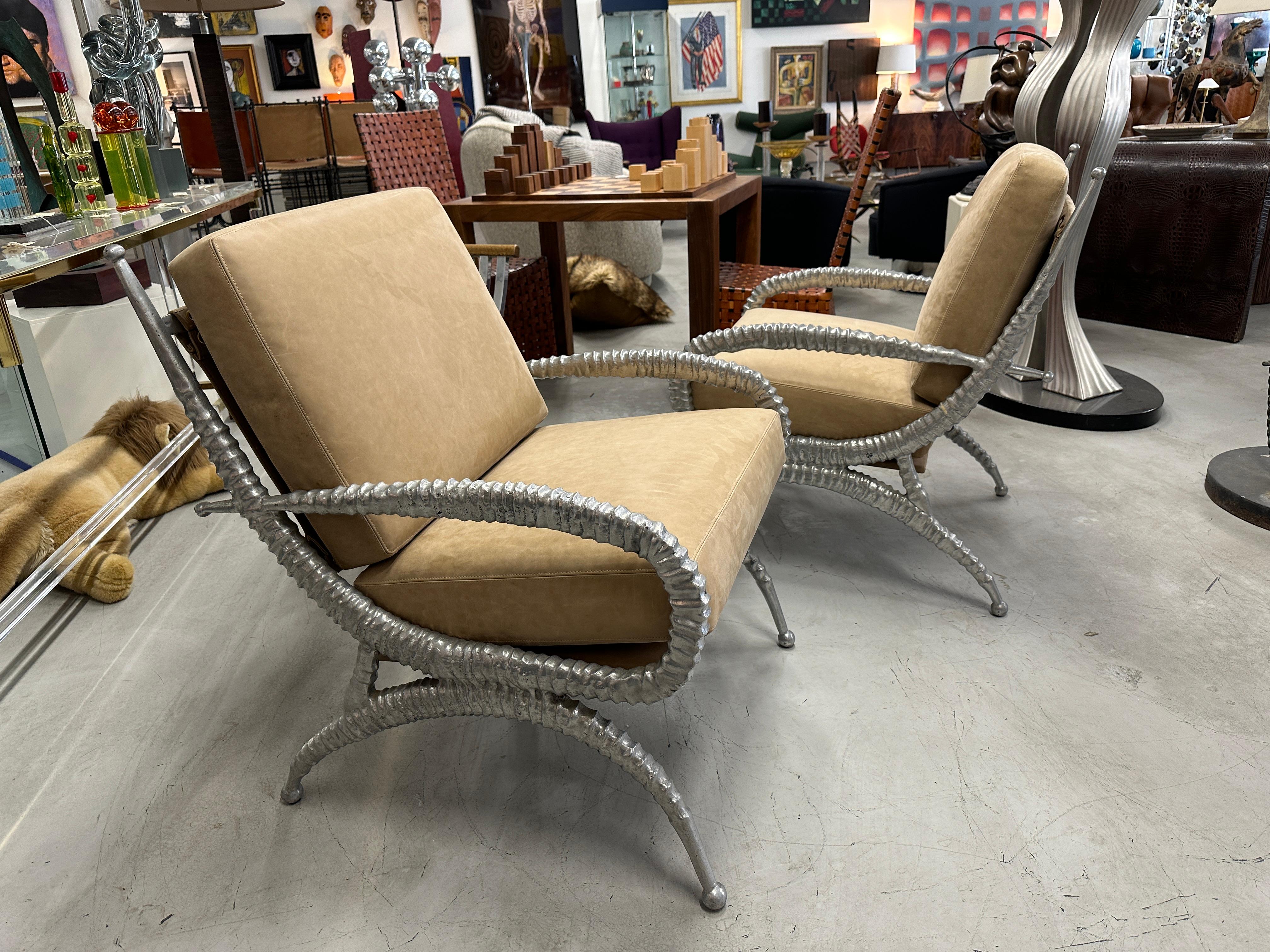 Mexican Rare Pair of Arthur Court Sable Chairs in Italian Nubuck Suede For Sale
