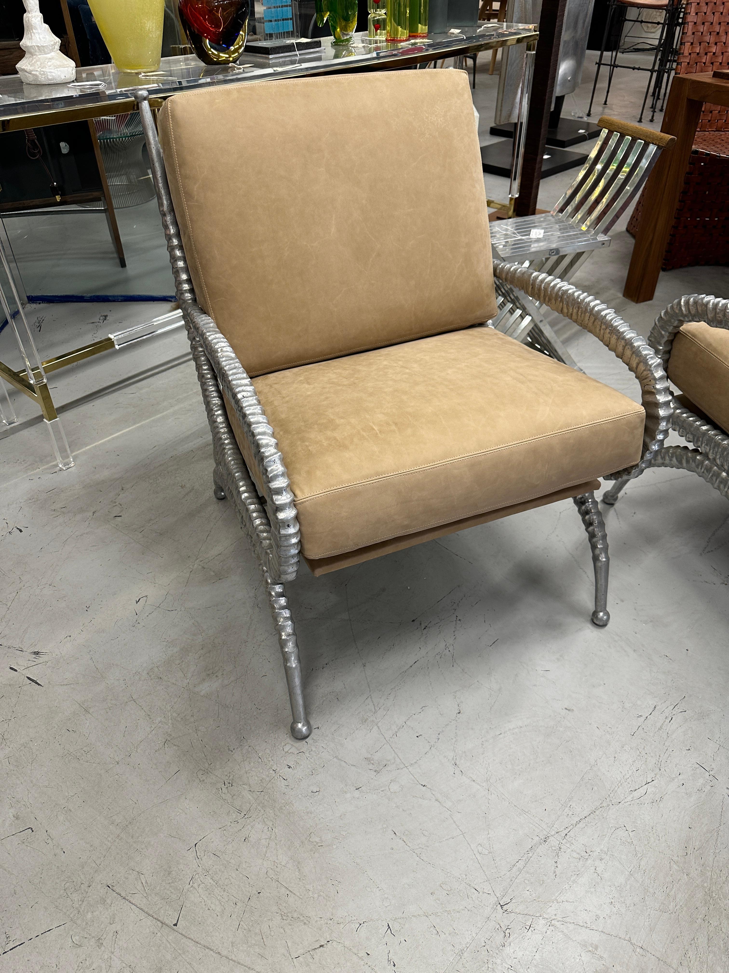 Hand-Crafted Rare Pair of Arthur Court Sable Chairs in Italian Nubuck Suede For Sale