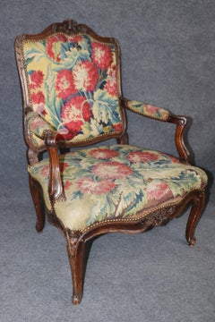 Rare Pair of Tapestry Upholstered French Period 18th century Louis XV Armchairs