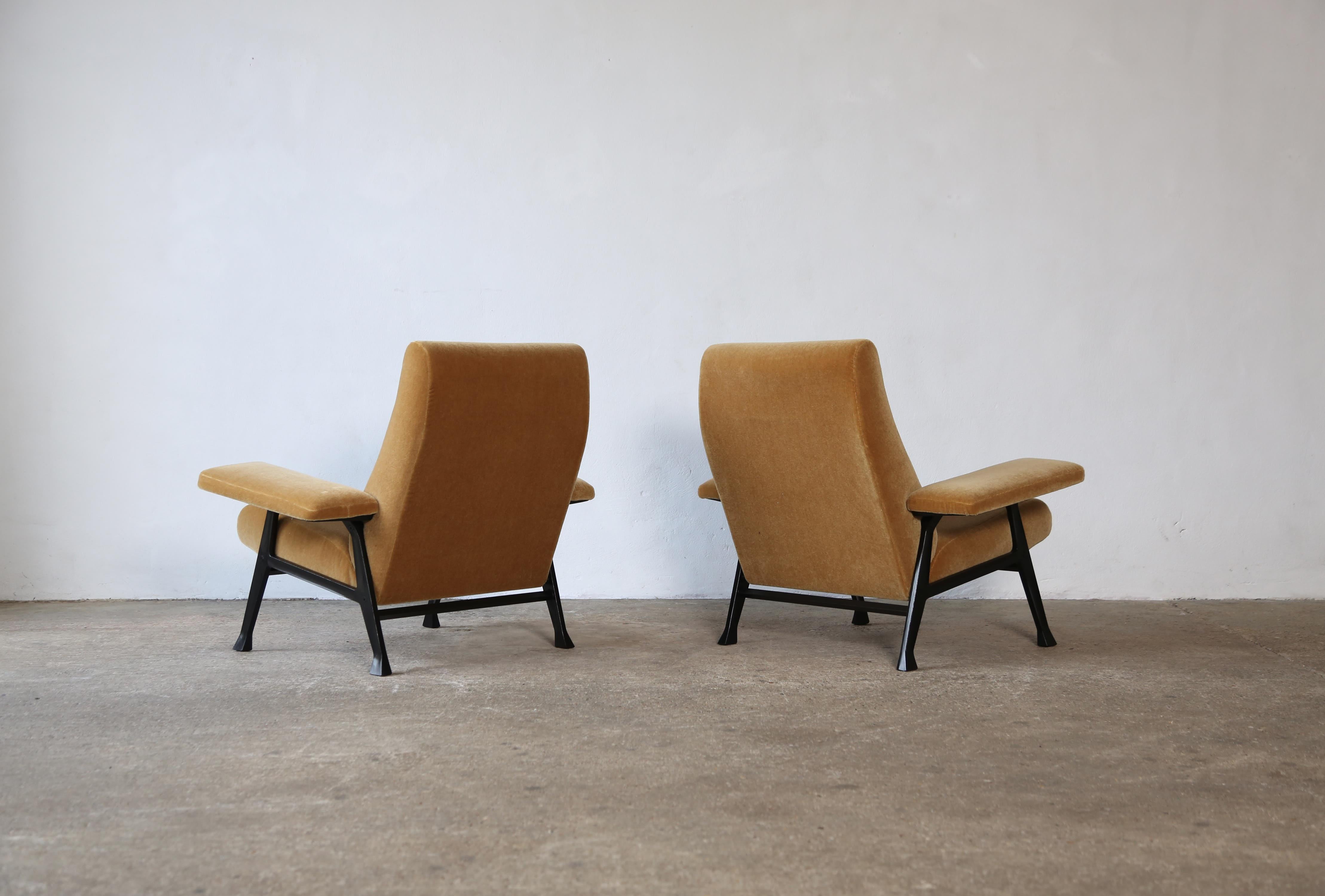 20th Century Rare Pair of Authentic 1950s Roberto Menghi Hall Chairs, Italy, New Pure Mohair