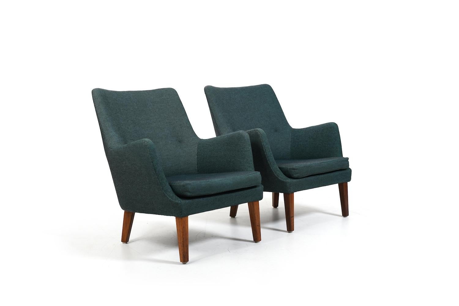 Pair of model AV-53 by Arne Vodder for Ivan Schlechter Copenhagen. Designed in 1953. With legs in beautiful wood. Produced 1950s. All in original condition, with the Ivan Schlechter marks underneath. (see photos) 