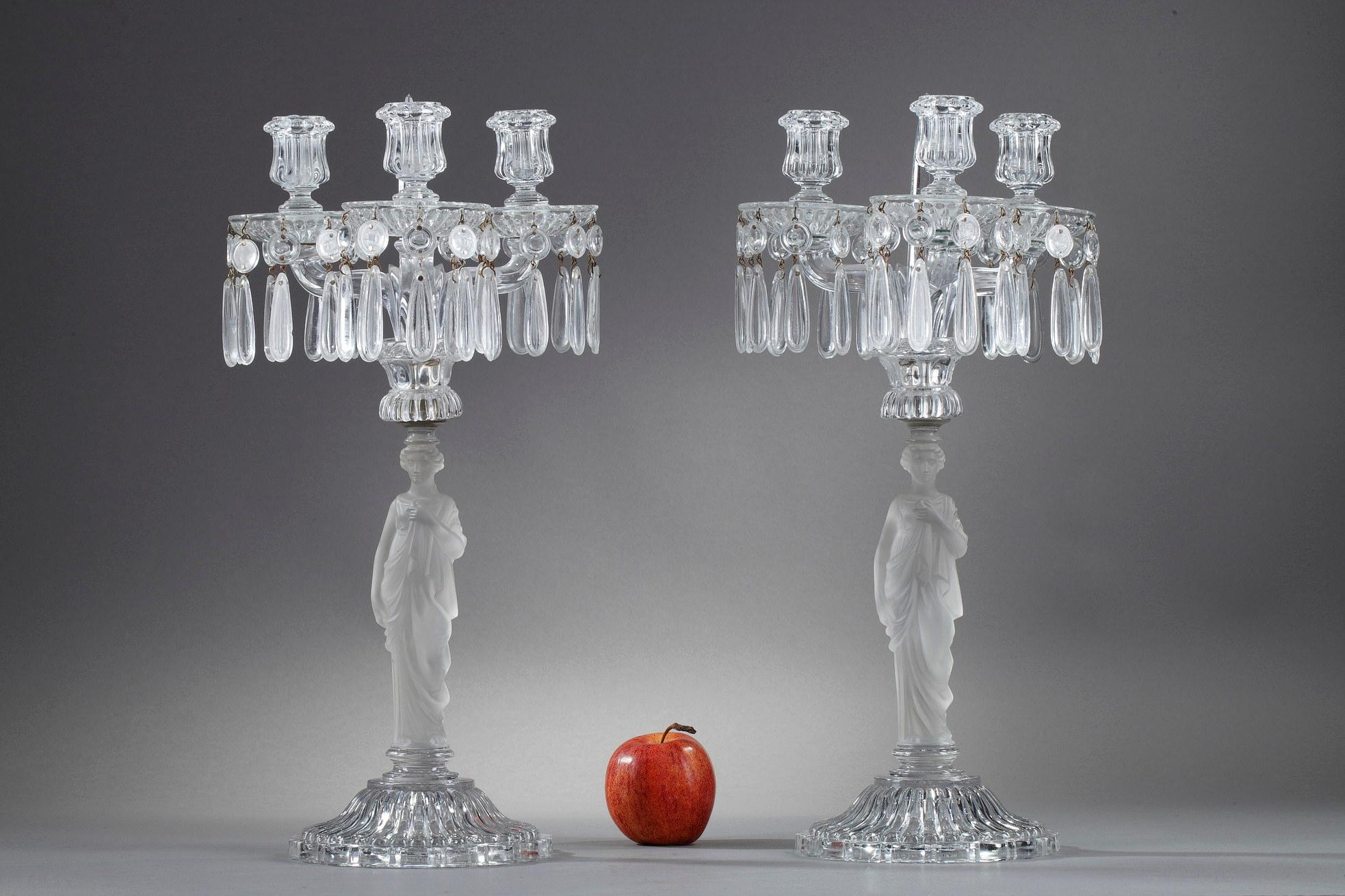 French Rare Pair of Baccarat Crystal Candelabras