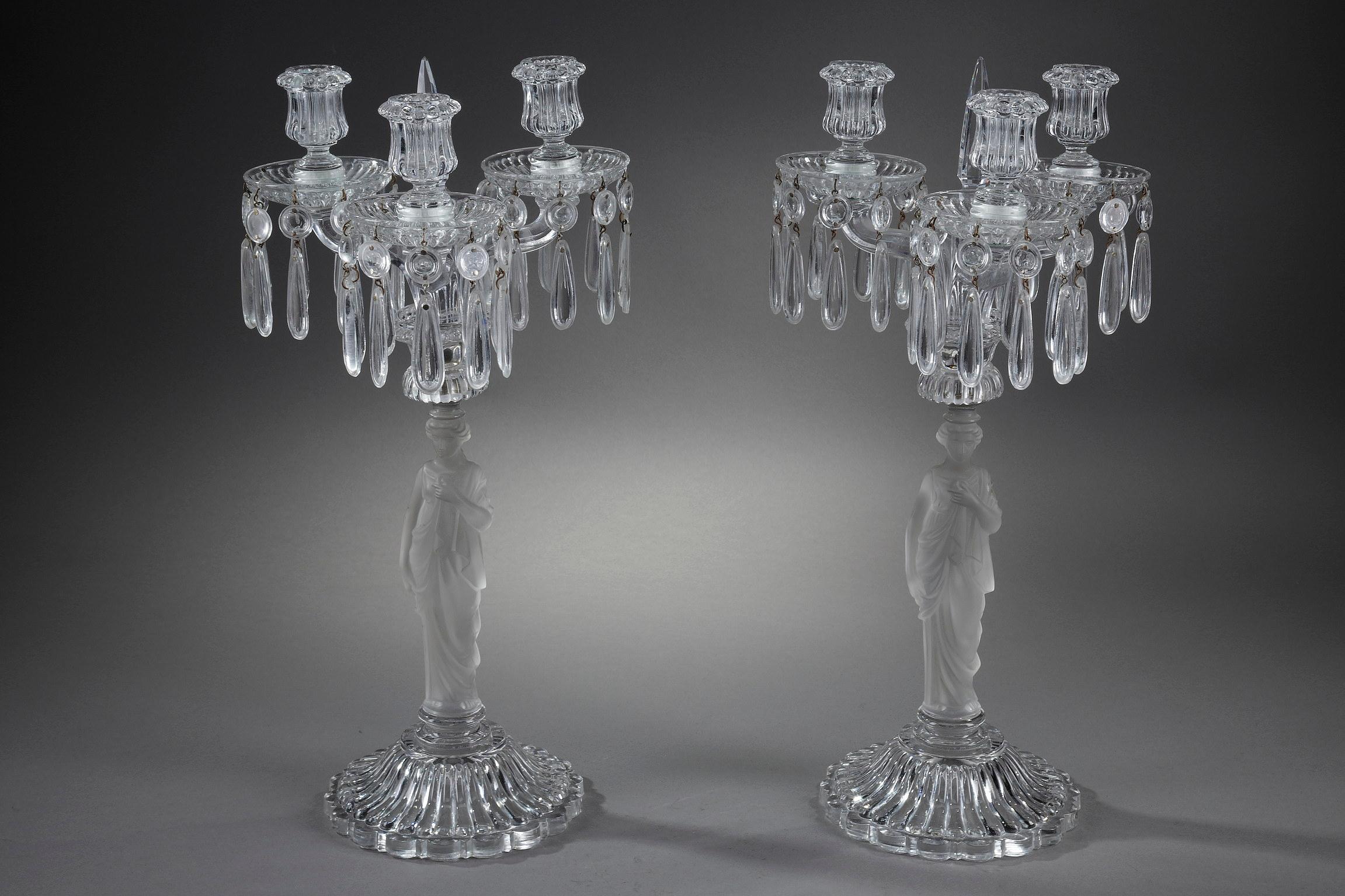Molded Rare Pair of Baccarat Crystal Candelabras