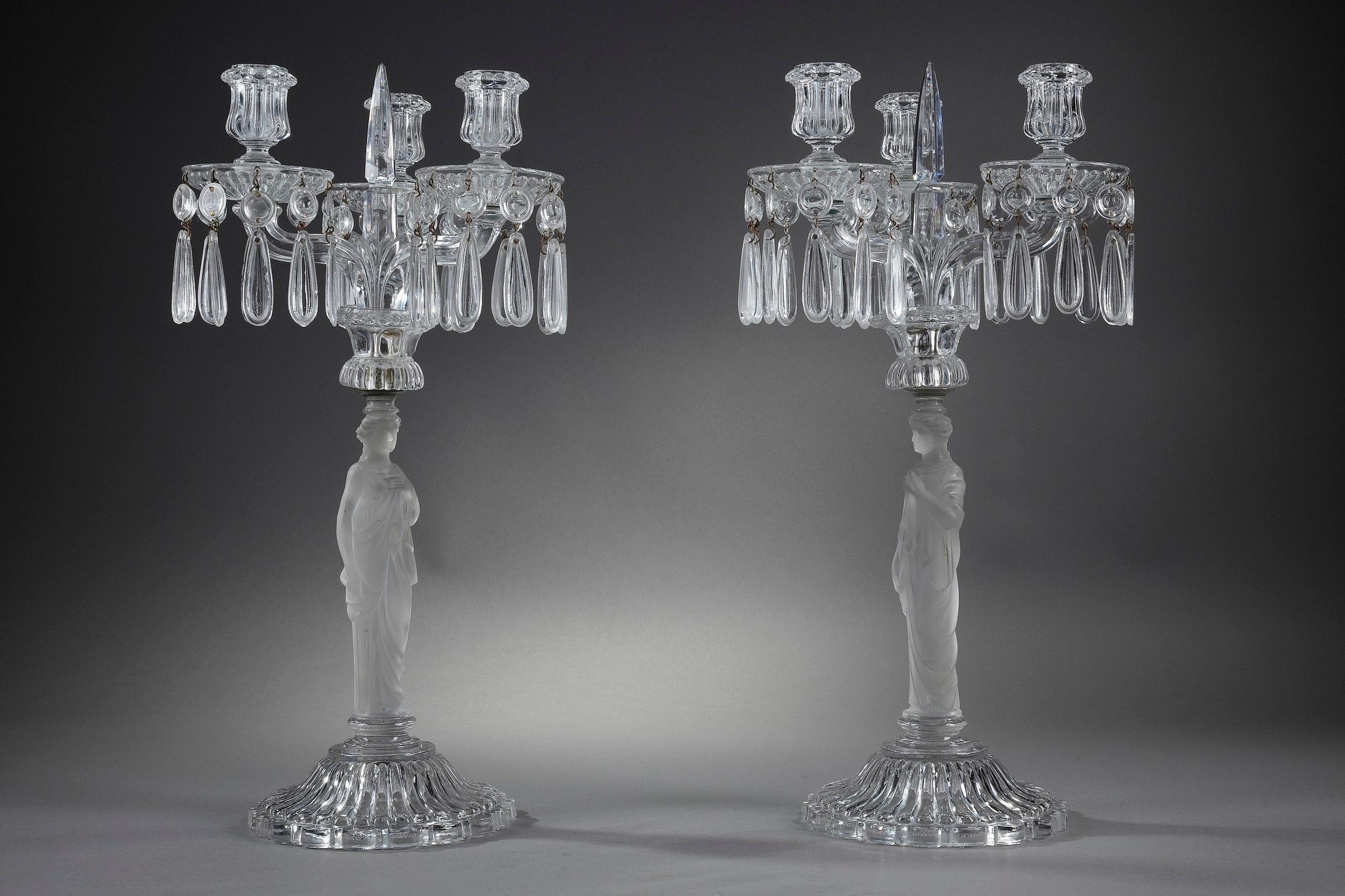 Mid-19th Century Rare Pair of Baccarat Crystal Candelabras