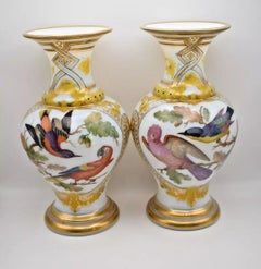 Rare Pair of Baccarat Opaline Hand Painted Vases by Jean Francois Robert
