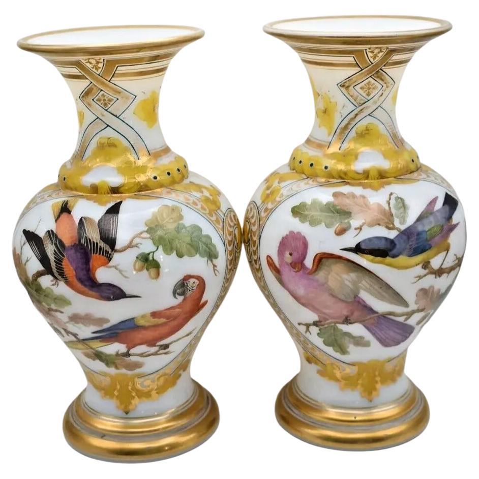 Rare Pair of Baccarat Opaline Hand Painted Vases by Jean Francois Robert