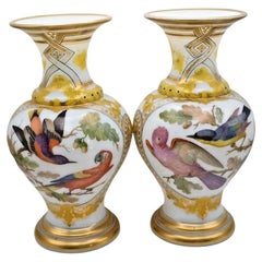 Rare Pair of Baccarat Opaline Hand Painted Vases by Jean Francois Robert