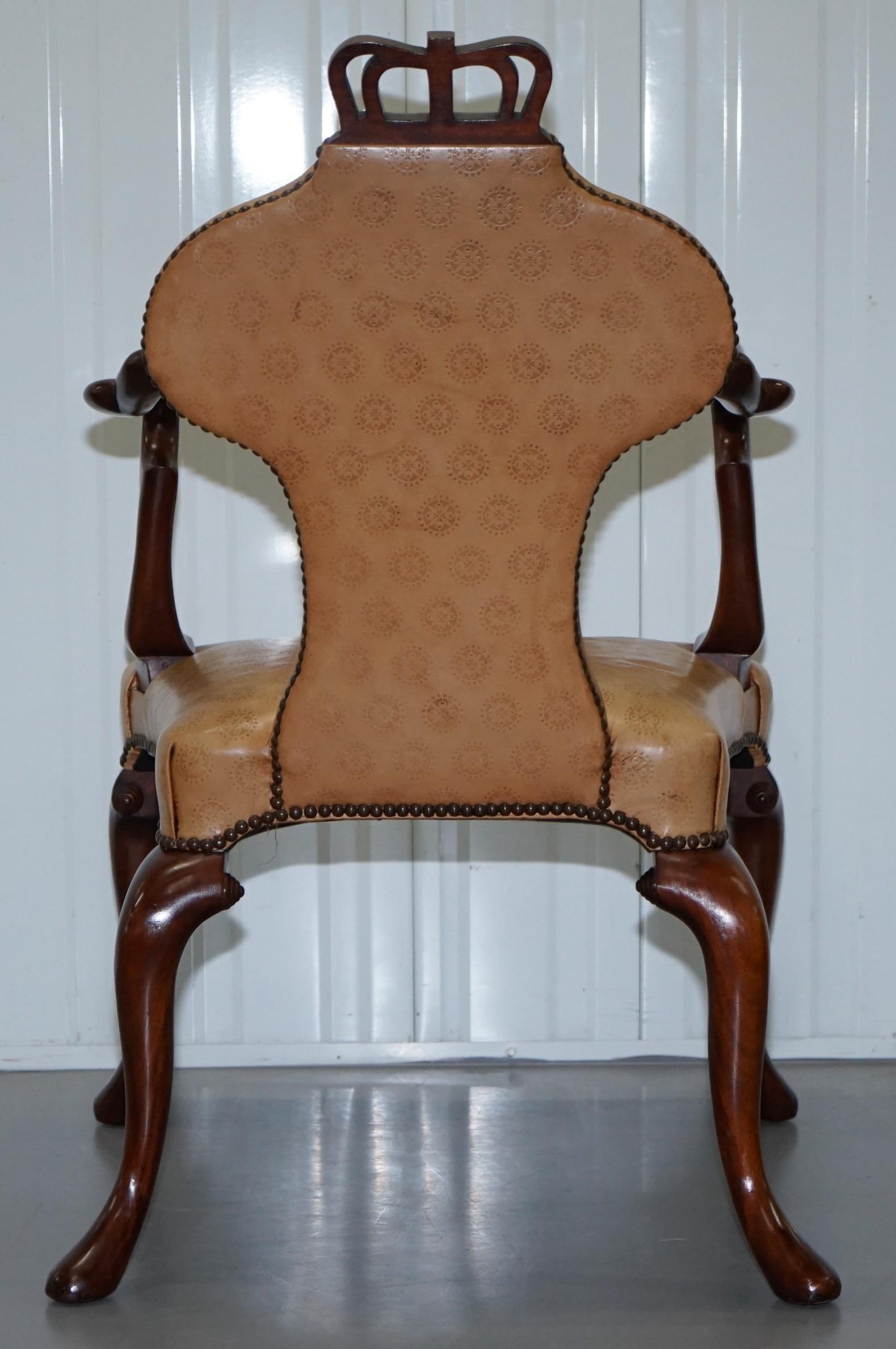 Rare Pair of Baker Queen Anne Stately Homes Brown Leather Armchairs 6