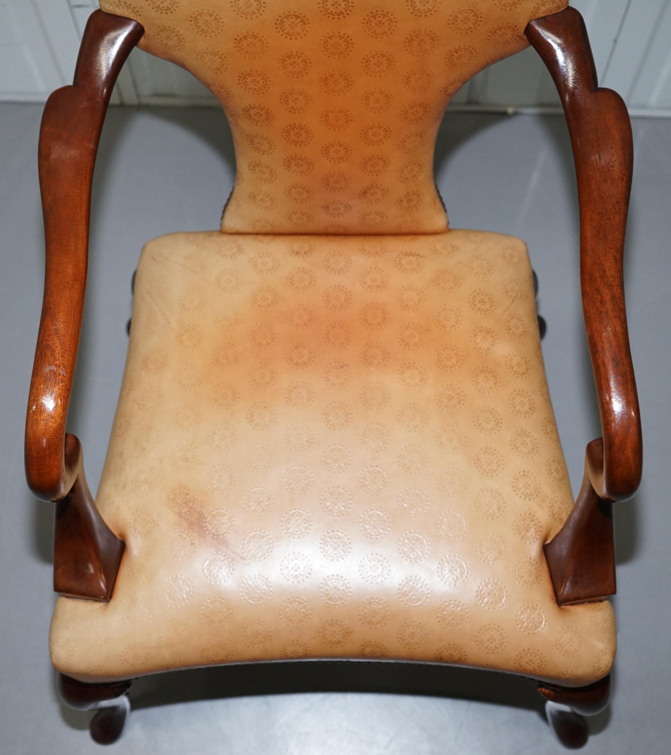 Rare Pair of Baker Queen Anne Stately Homes Brown Leather Armchairs 10