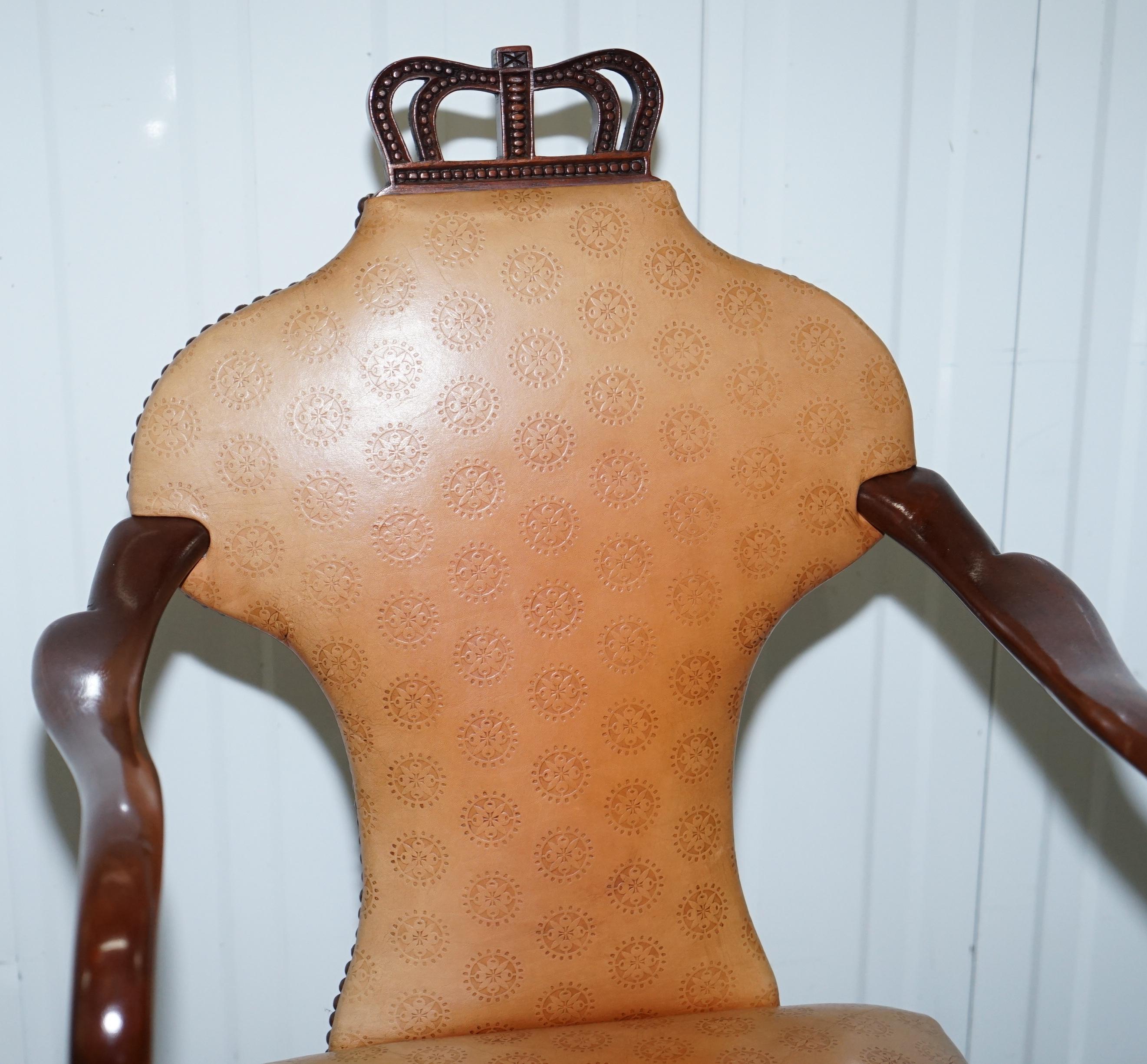 Rare Pair of Baker Queen Anne Stately Homes Brown Leather Armchairs 11