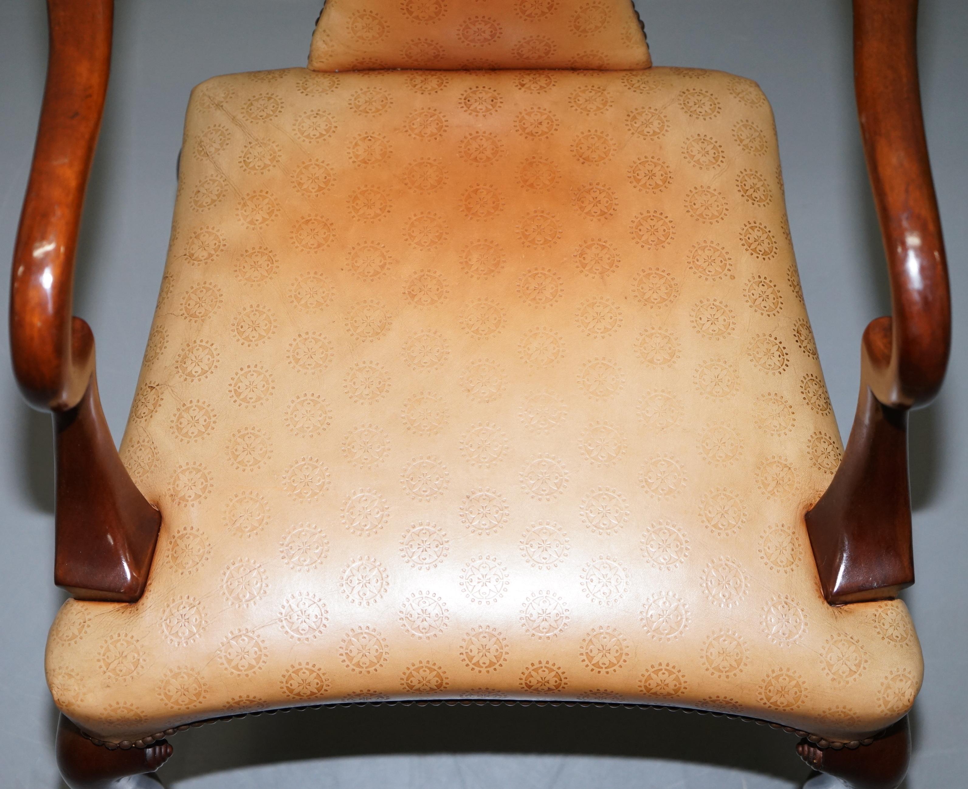 20th Century Rare Pair of Baker Queen Anne Stately Homes Brown Leather Armchairs