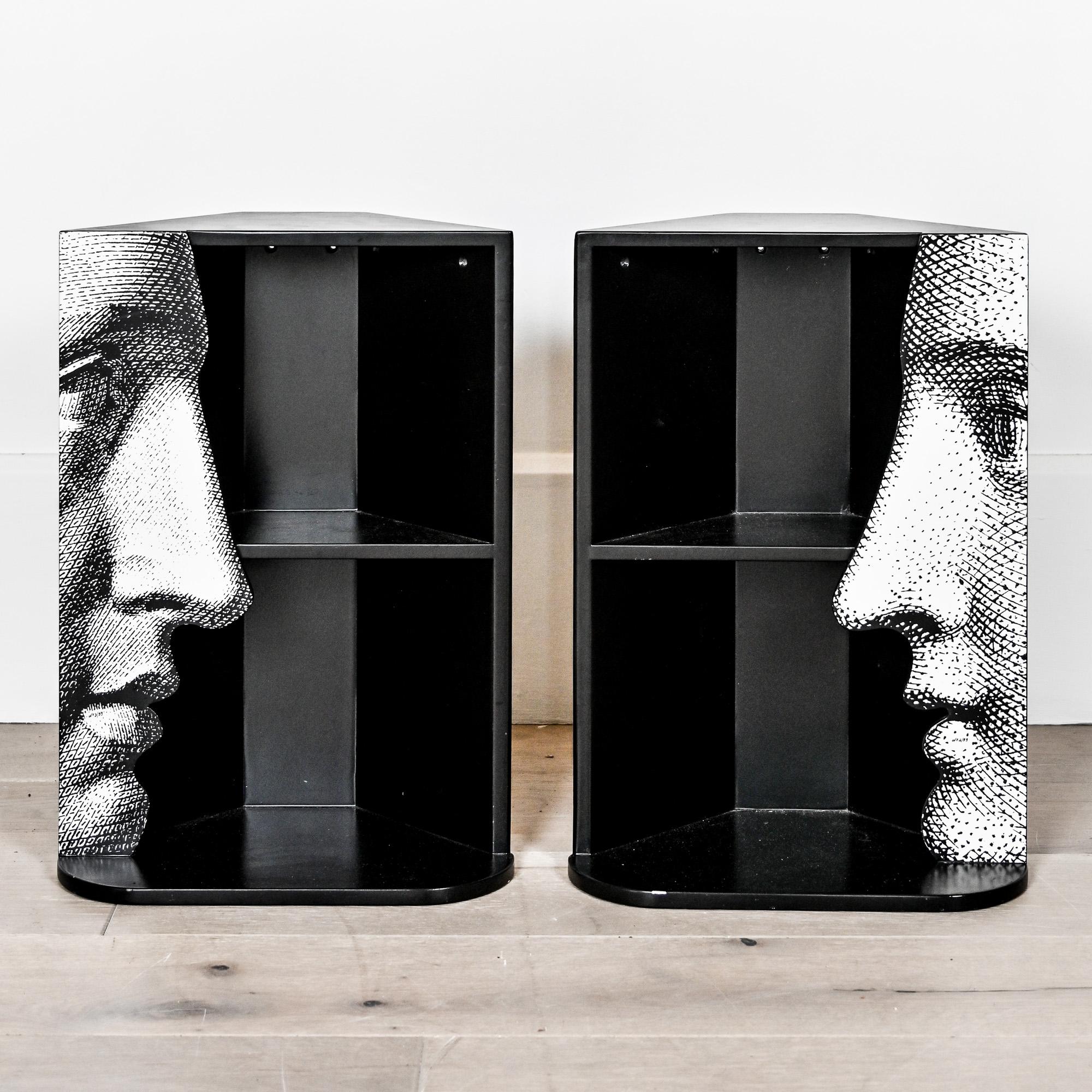 Rare pair of Barnaba Fornasetti wall shelves from the “Profilo” series signed and numbered, 3 & 4 out of 99 Italy circa 2010

Possibly originally conceived for a retail installation
(priced for the pair)

Born in Milan in 1950, Barnaba Fornasetti is