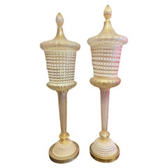 Seltenes Paar Barovier- und Toso- Fackellampen mit goldenem Aventurin 