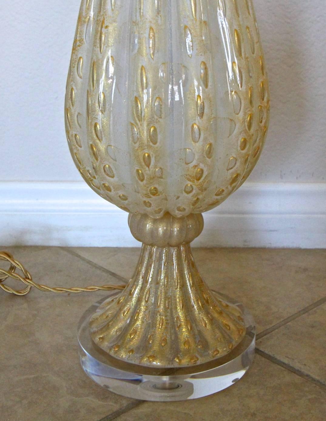 Rare Pair of Barovier e Toso Murano Italian Gold Opalescent Table Lamps 2