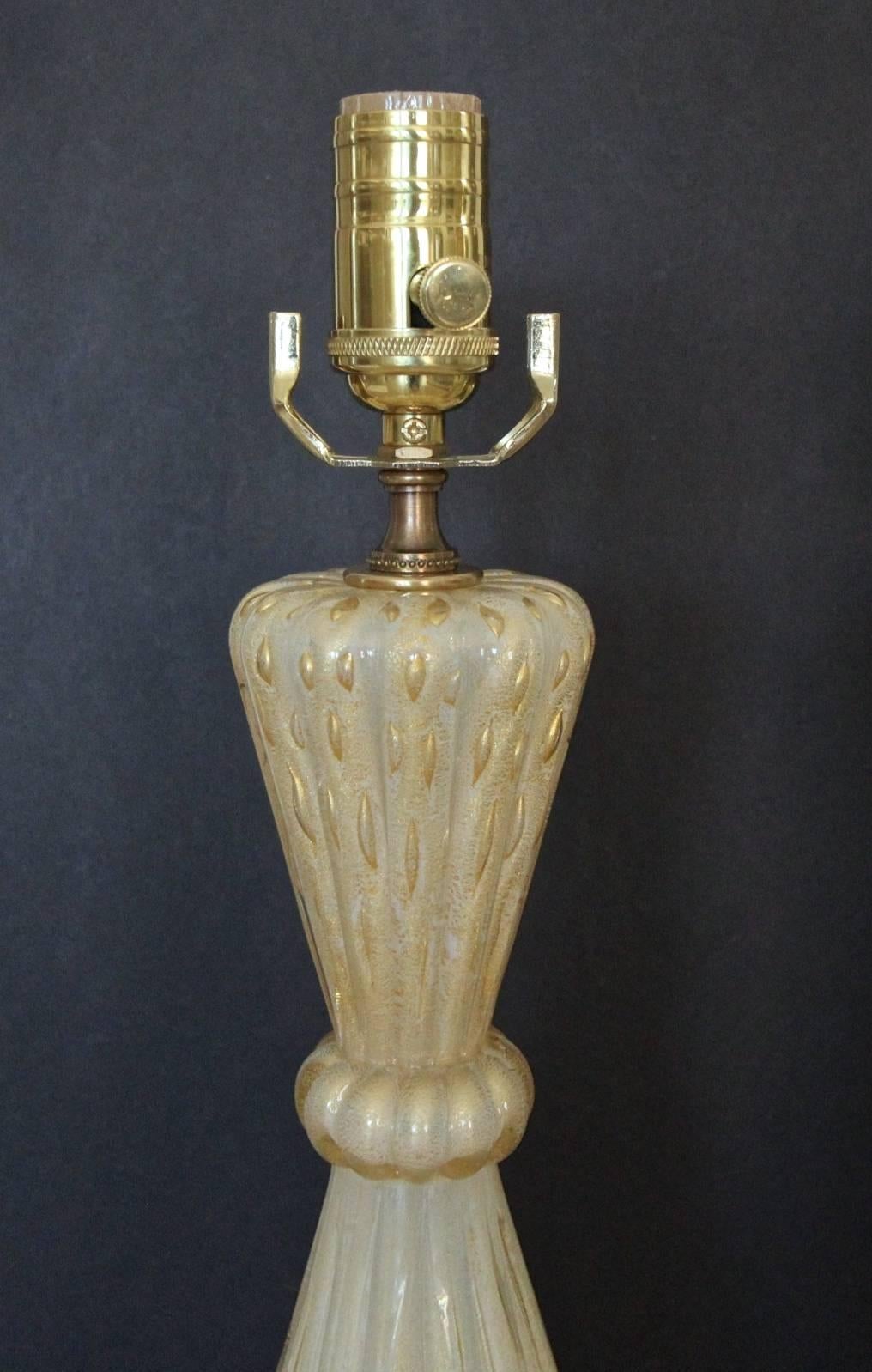 Rare Pair of Barovier e Toso Murano Italian Gold Opalescent Table Lamps 3