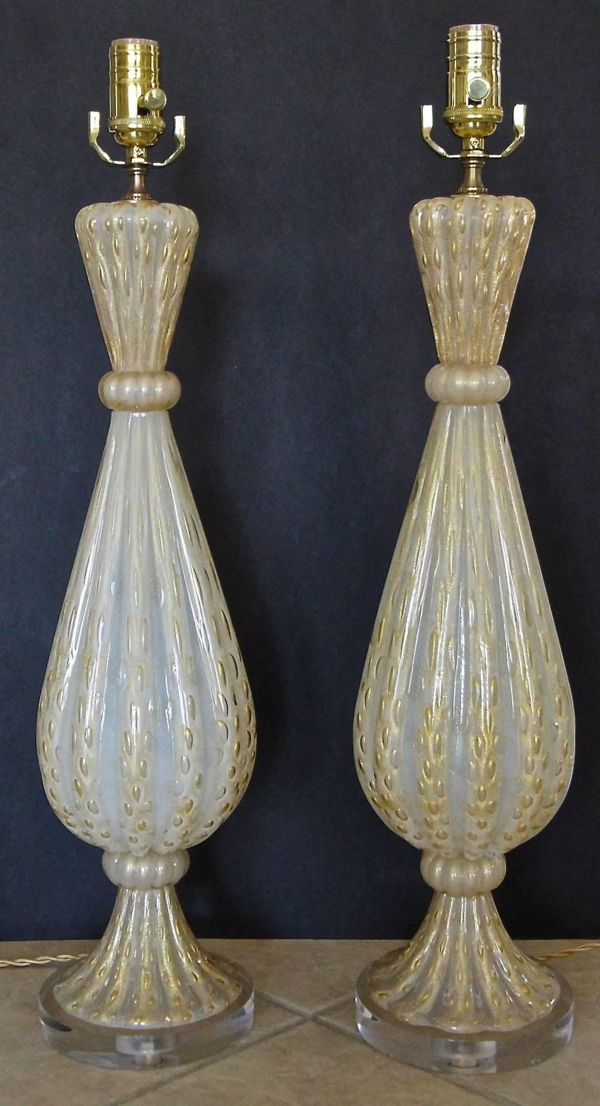 Rare Pair of Barovier e Toso Murano Italian Gold Opalescent Table Lamps 5