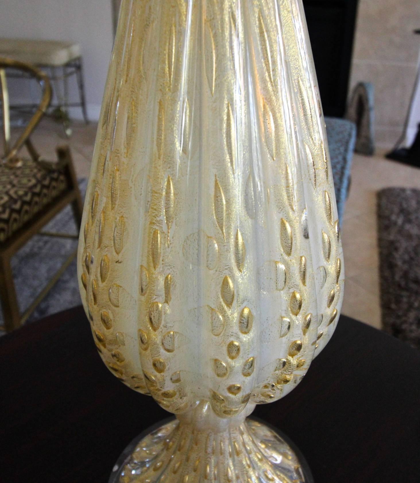 Rare Pair of Barovier e Toso Murano Italian Gold Opalescent Table Lamps 7
