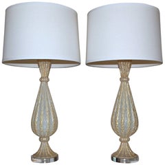 Rare Pair of Barovier e Toso Murano Italian Gold Opalescent Table Lamps