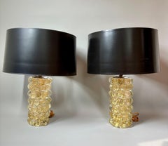 Rare Pair of Barovier & Toso Murano Glass Lenti Table Lamps by Ercole Barovier