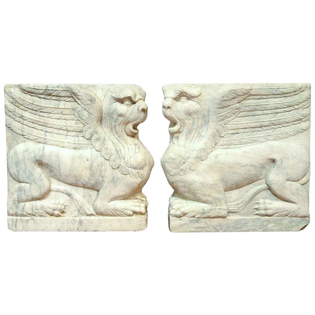 Rare Pair of Bas-Relief in Turkish Marble, 18th Century
