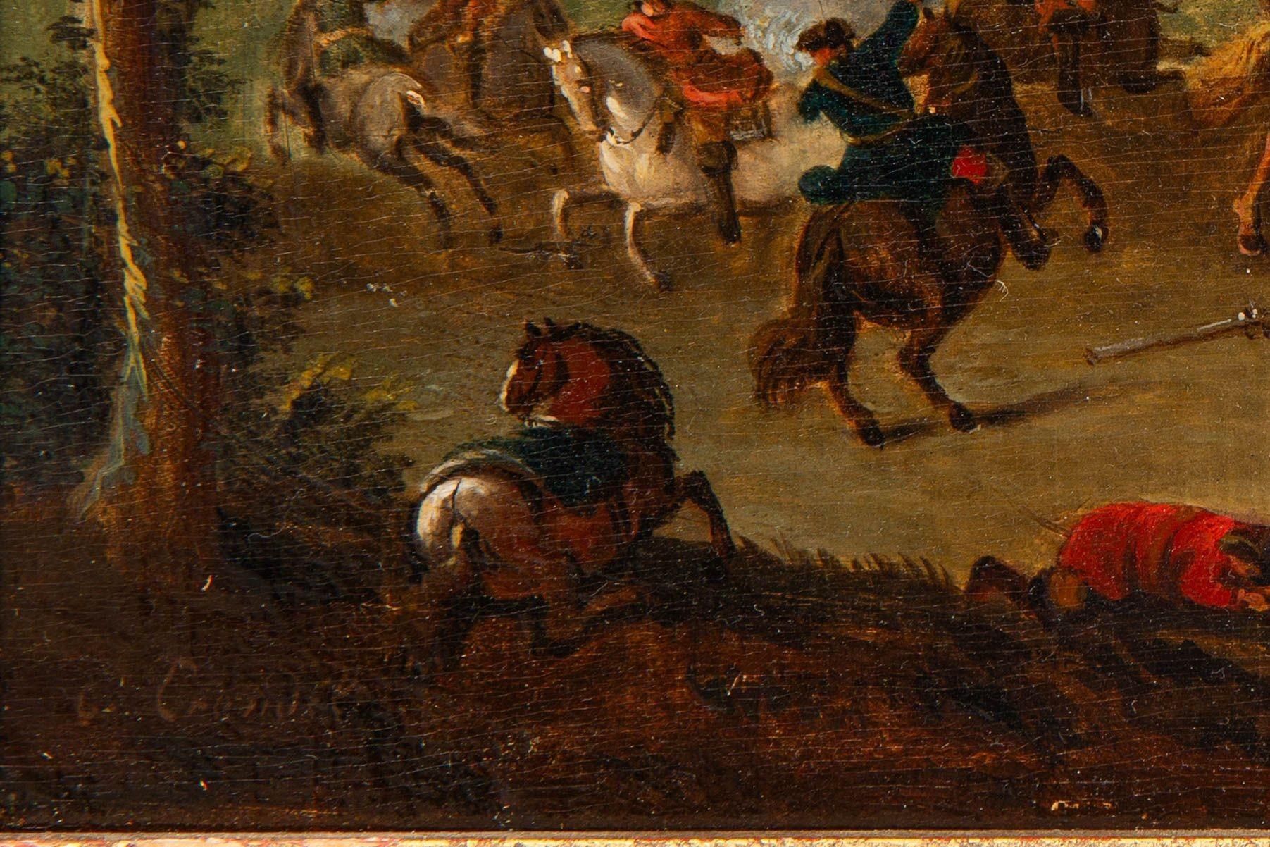 Rare Pair of Battling Cavalry Paintings in Circle of Karel Breydel, ca. 1740 For Sale 9