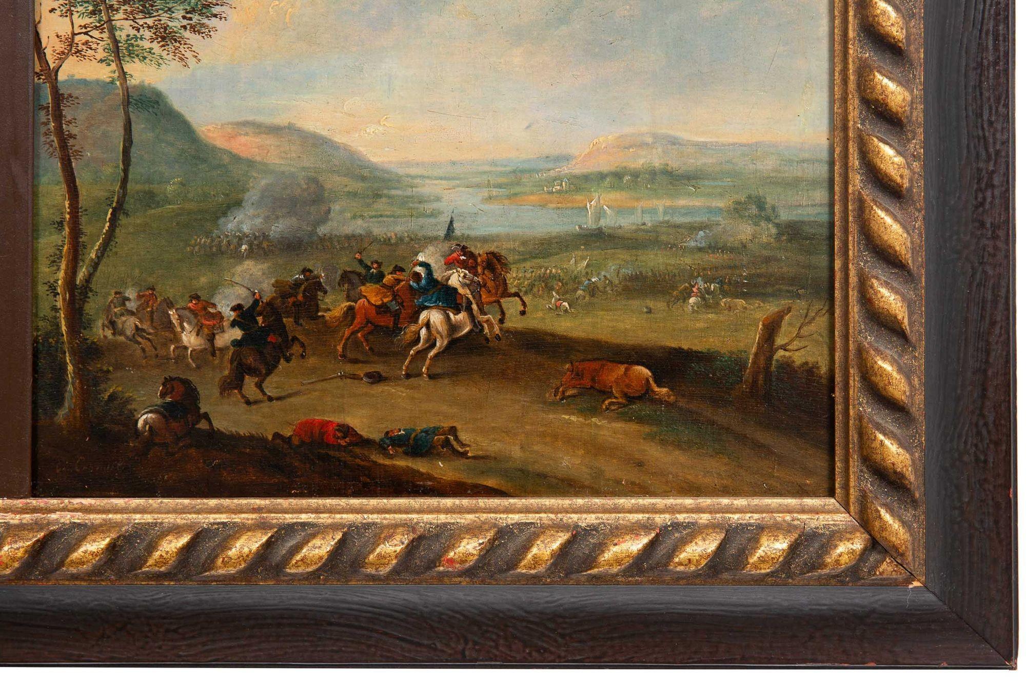 Rare Pair of Battling Cavalry Paintings in Circle of Karel Breydel, ca. 1740 For Sale 12