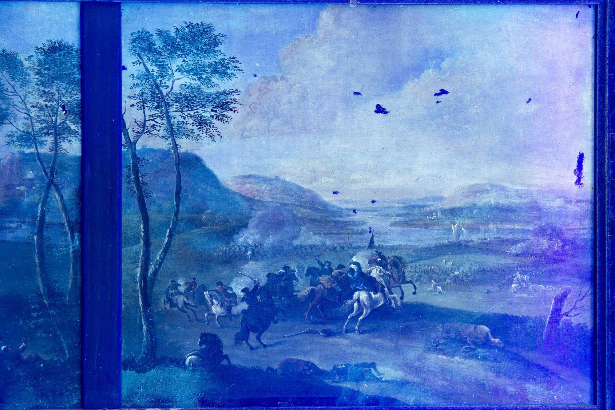 Rare Pair of Battling Cavalry Paintings in Circle of Karel Breydel, ca. 1740 For Sale 13