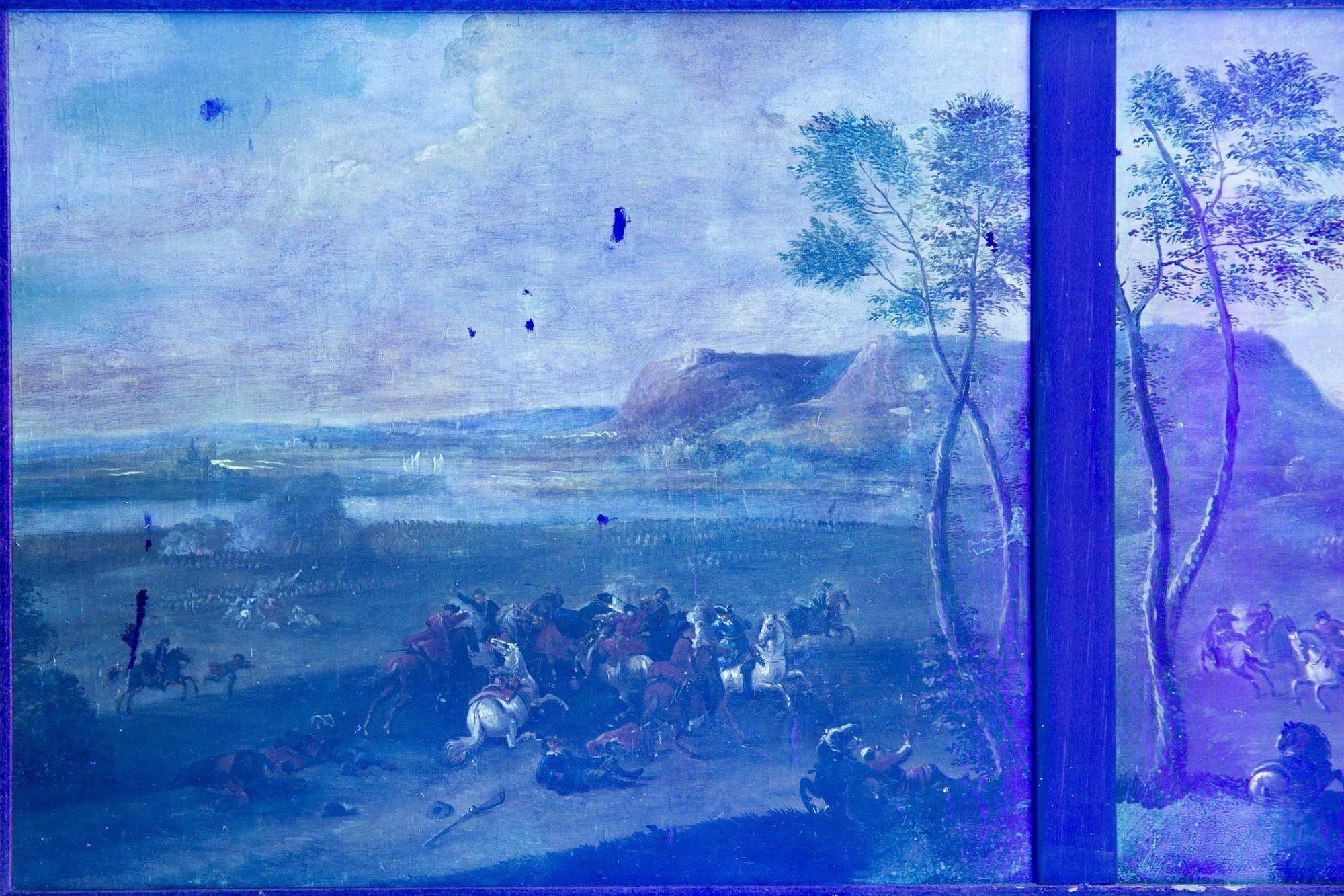 Rare Pair of Battling Cavalry Paintings in Circle of Karel Breydel, ca. 1740 For Sale 14