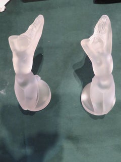 Rare Pair of Beautiful Large Original Lalique Nude Women Sculptures Bookends