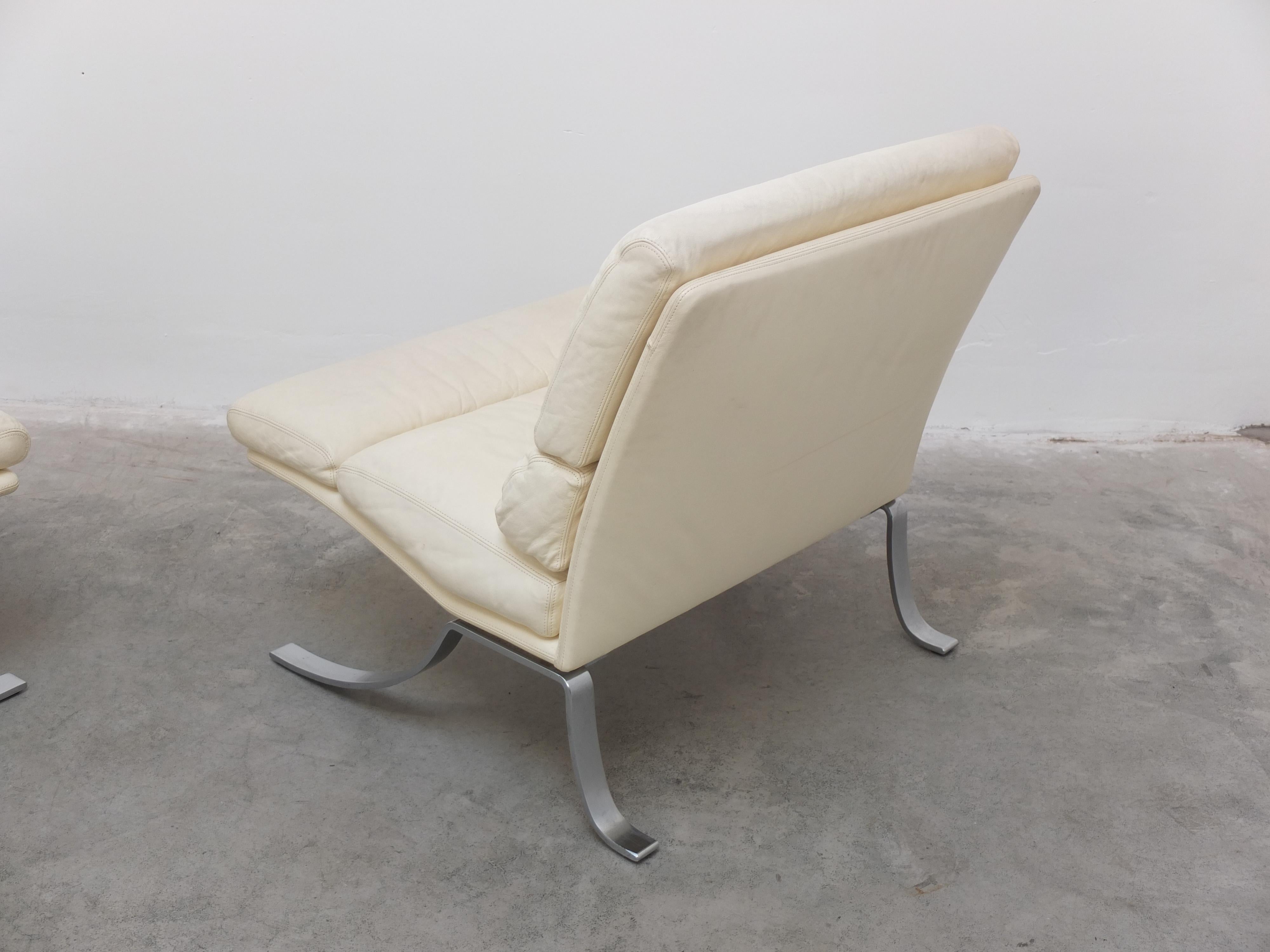 Rare Pair of Belgian Modernist Lounge Chairs with Ottoman by Durlet, 1970s 13