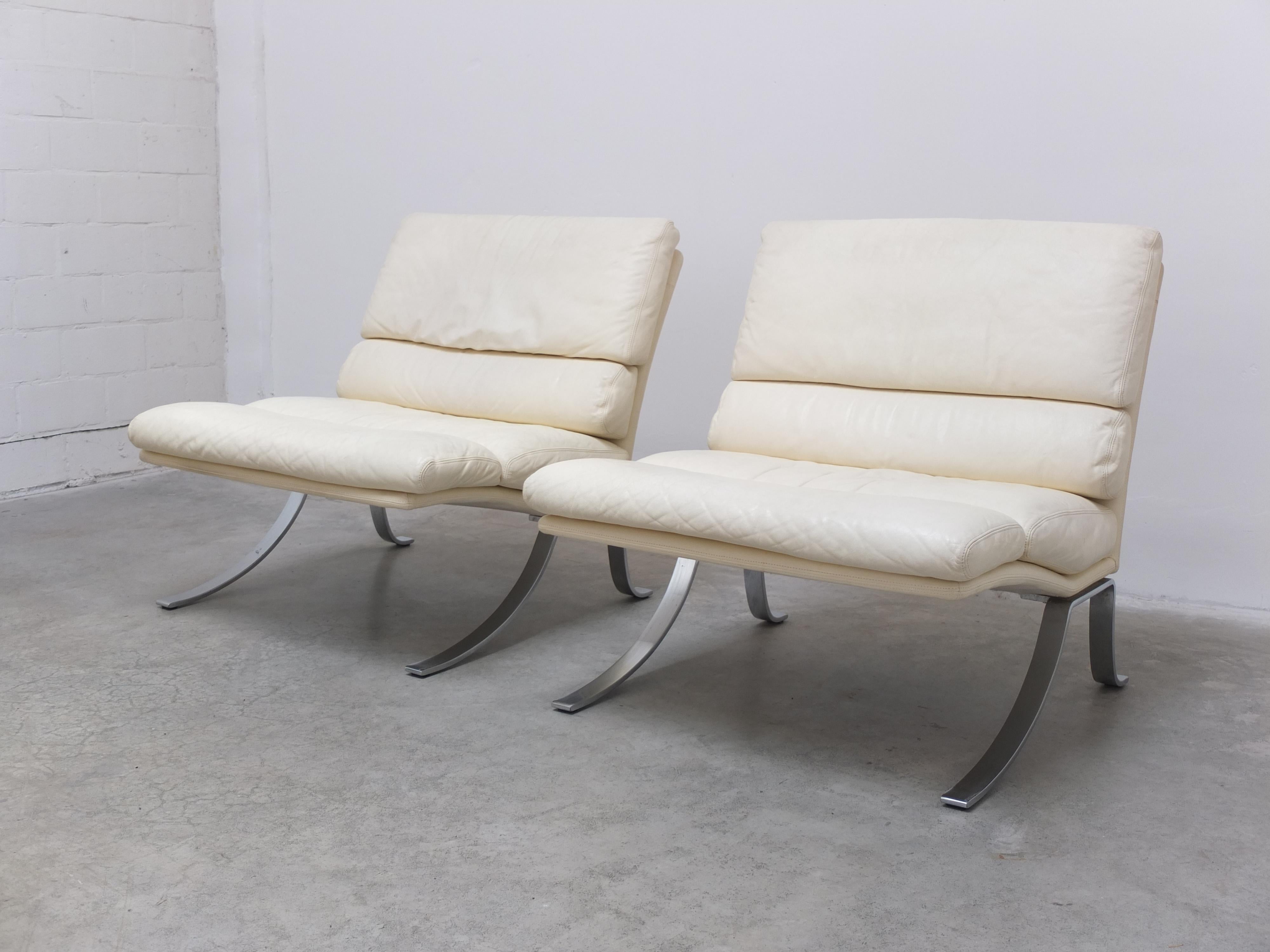 Mid-Century Modern Rare Pair of Belgian Modernist Lounge Chairs with Ottoman by Durlet, 1970s