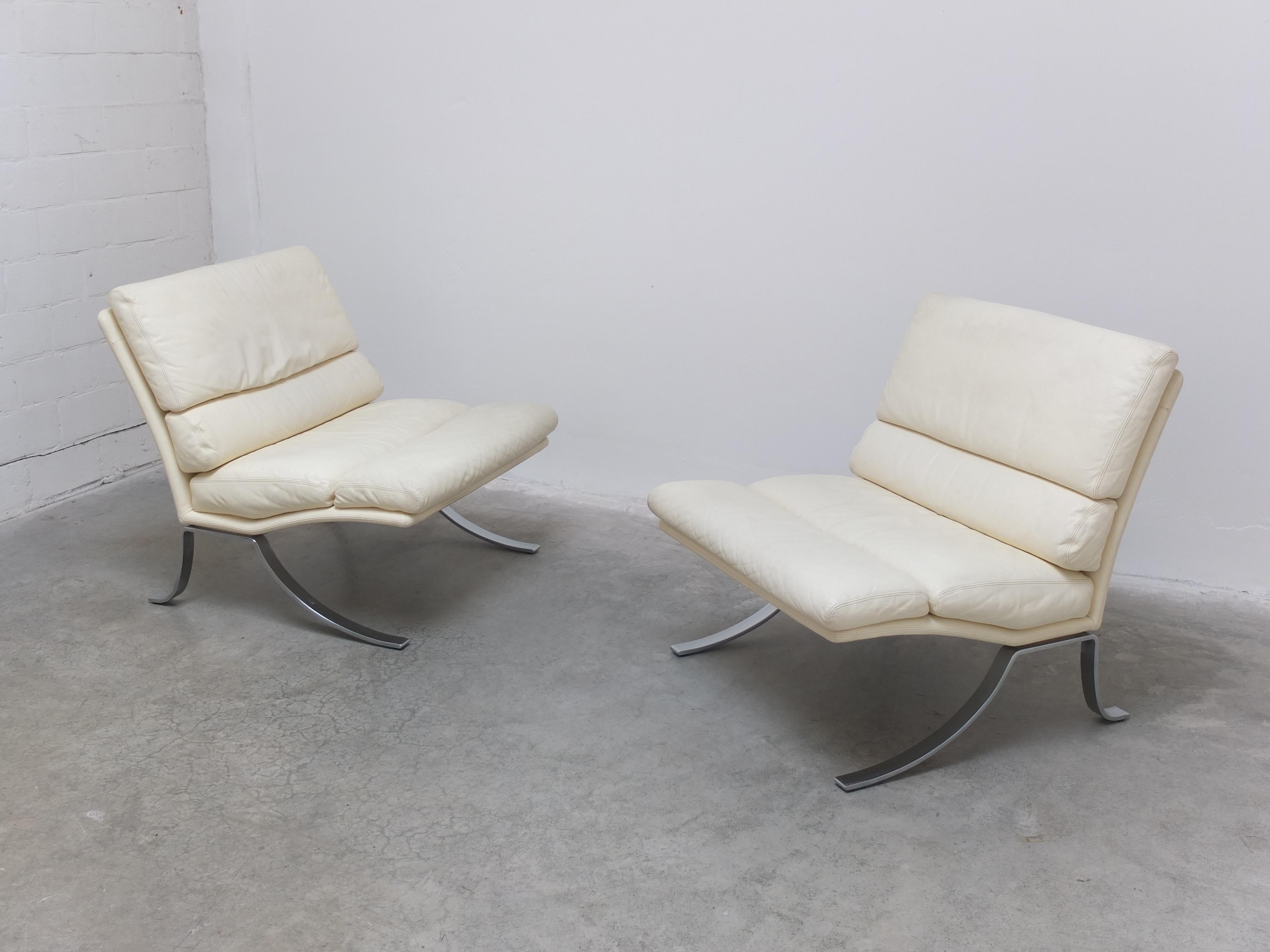Late 20th Century Rare Pair of Belgian Modernist Lounge Chairs with Ottoman by Durlet, 1970s