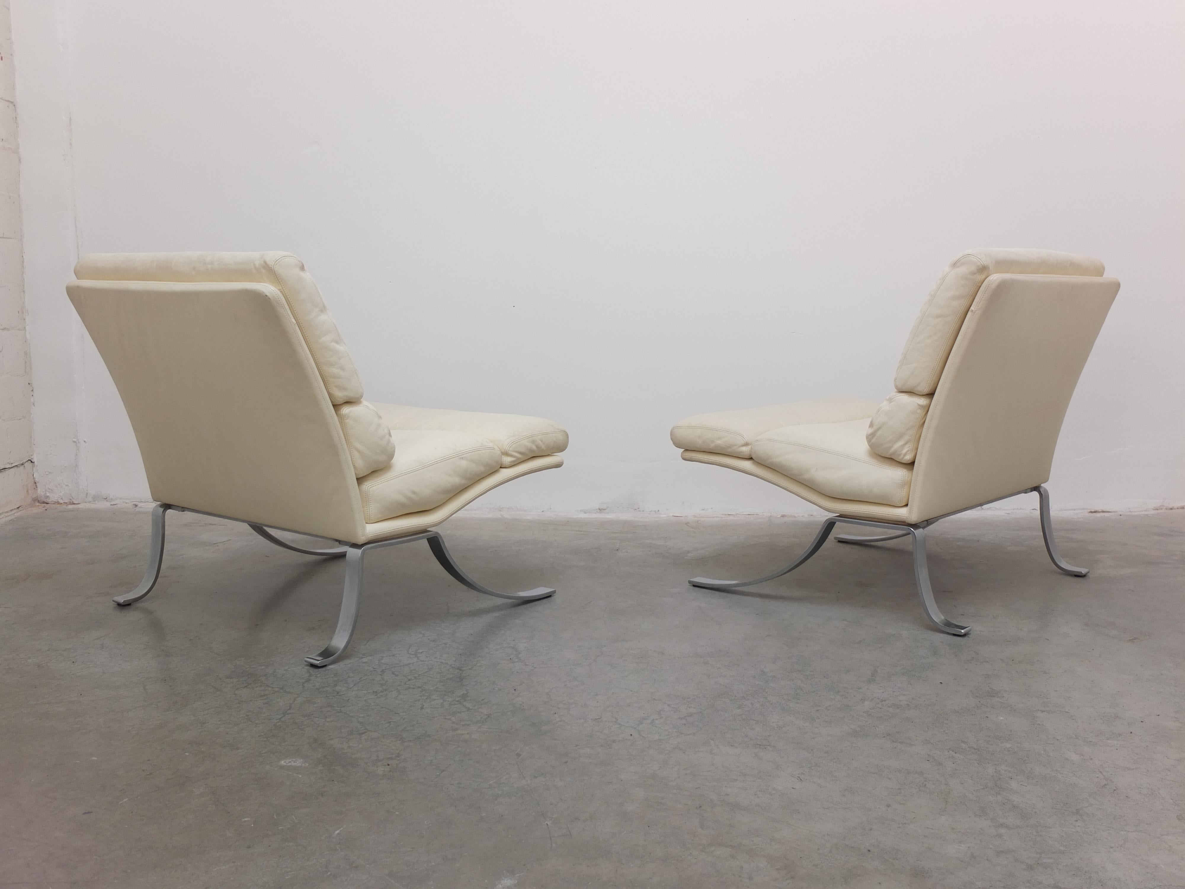 Metal Rare Pair of Belgian Modernist Lounge Chairs with Ottoman by Durlet, 1970s