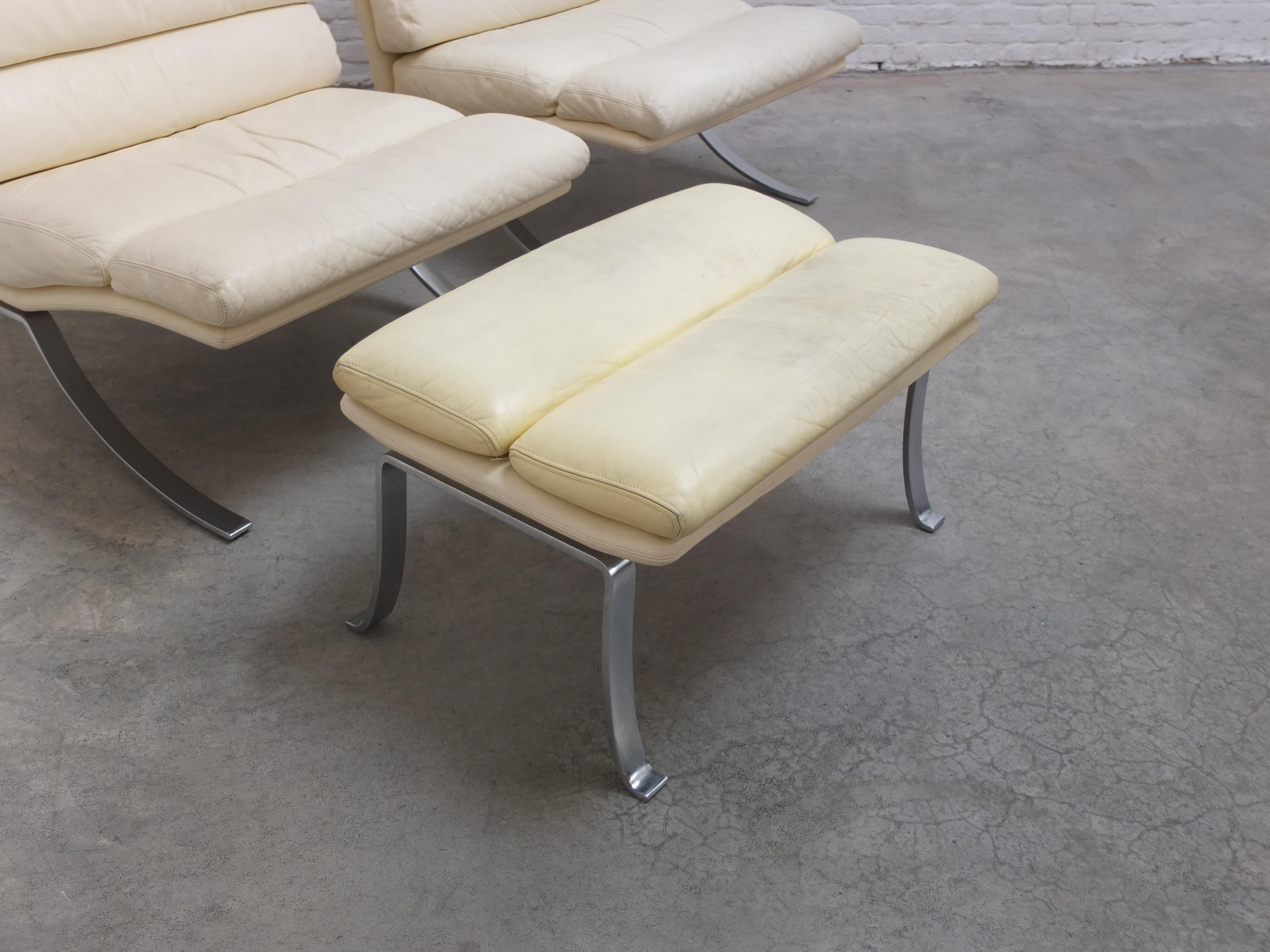Rare Pair of Belgian Modernist Lounge Chairs with Ottoman by Durlet, 1970s 3